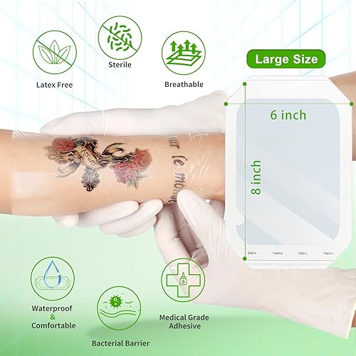 Miniatura 6 de NeuHeils Apósito de película transparente, tamaño 6 x 8 pulgadas, 20 paquetes, vendajes para cuidado posterior del tatuaje, parche grande