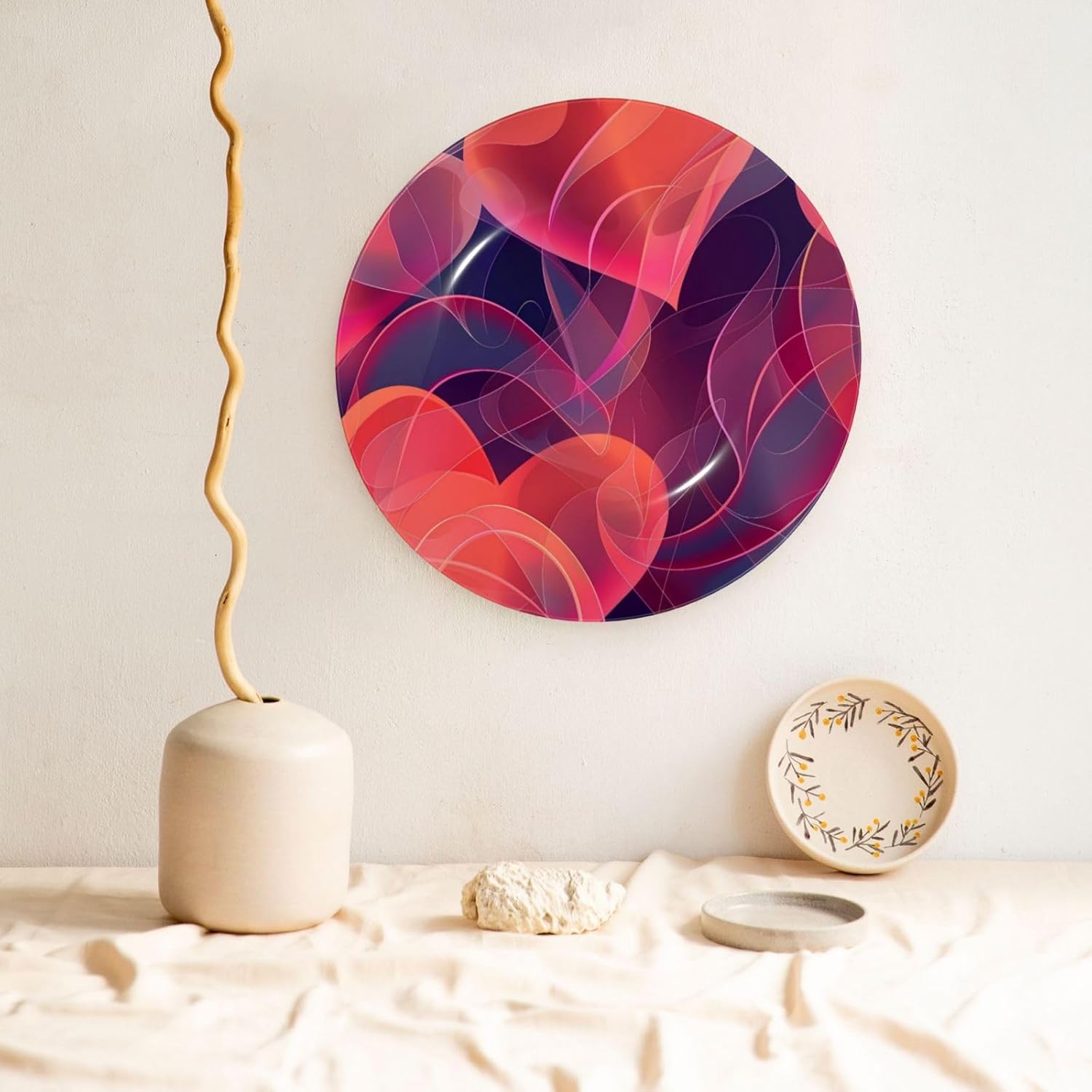 Heart-Shaped Fluid Smoke Style Ceramic Plate Display Home Display With Stand Wall Hanging Plate For Home Decor 10 Inch