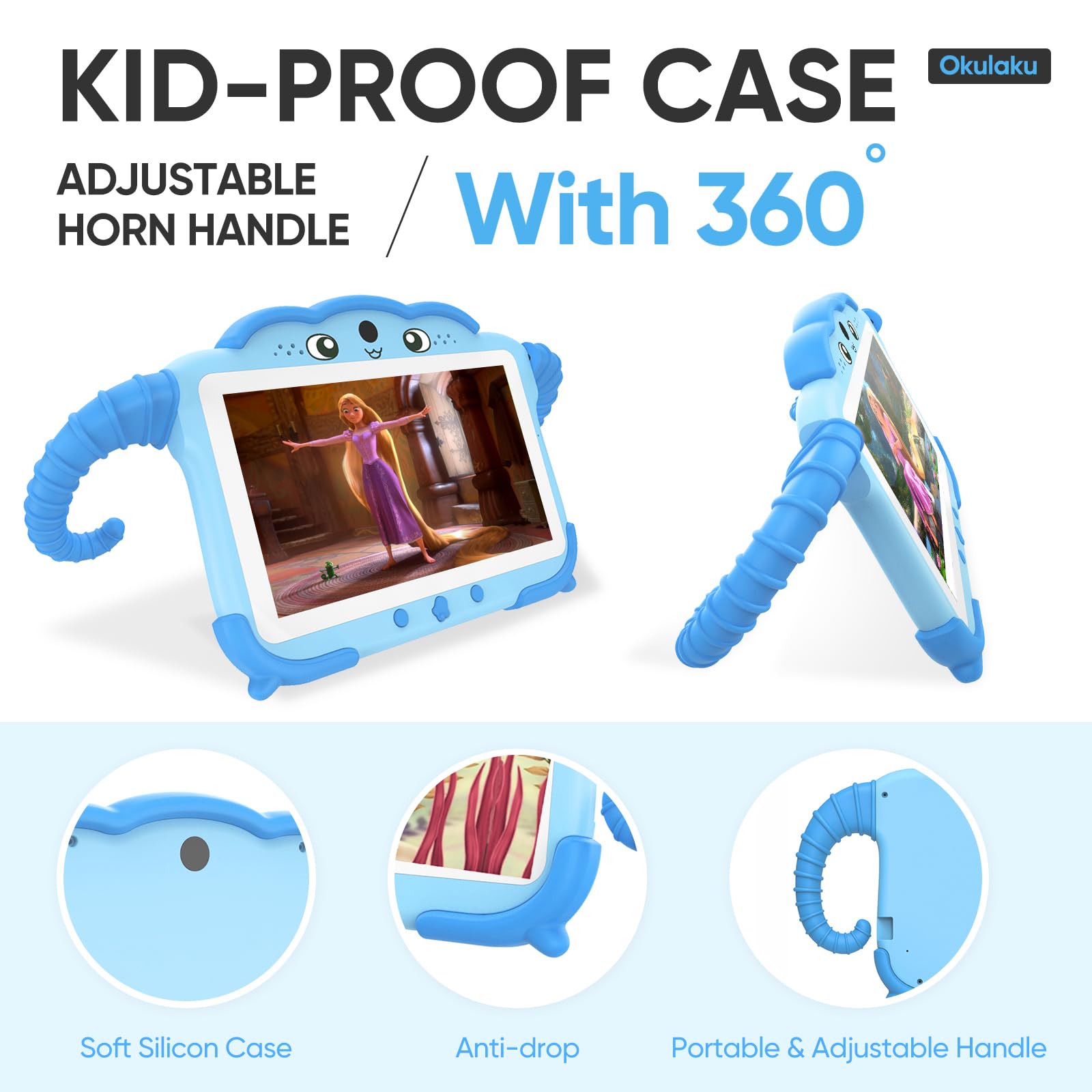 Tablette pour Enfant 7 Pouces Android Tablette Enfants avec WiFi Bluetooth ContrôLe Parental Logiciel Enfant Pré-Installé Quad Core 32Go ROM Tablette Tactile Educative Youtube Google Play (Bleu)