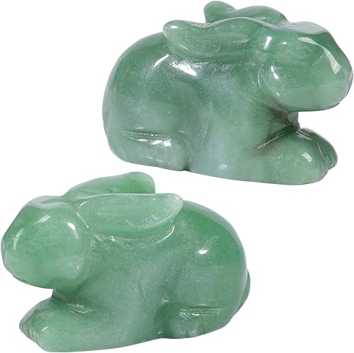 SUNYIK 2 mini estatuas de conejo de aventurina verde natural, piedra de cristal de bolsillo tallada a mano curativa para meditación de reiki y