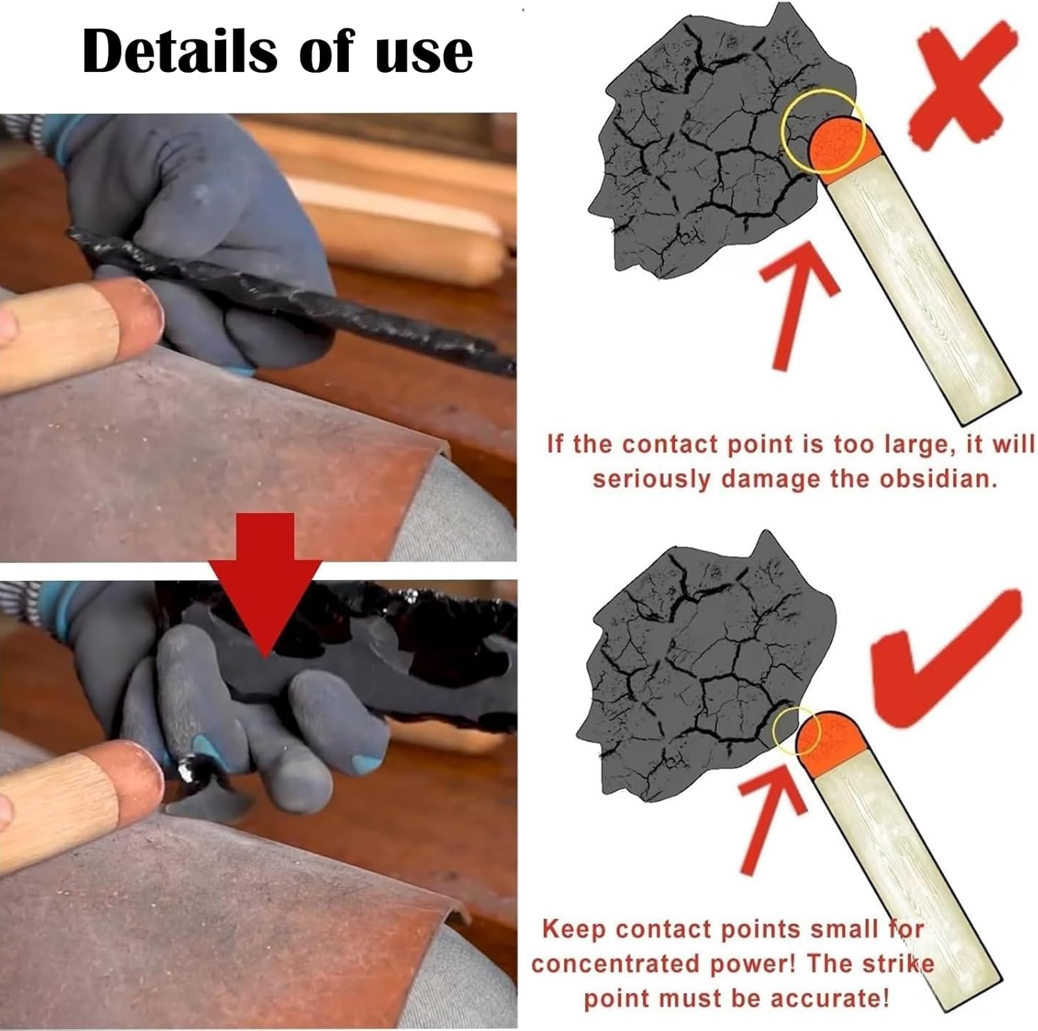 Flint Knapping Tools Kit Obsidian Crafting Tool, Dragon Crystal Stone Age Toolkit, Flint Napping Tools for Both Pros and Beginners, Including 1 Pressure Flaker,3 Copper Boppers, Tool Bag, Leather Pad