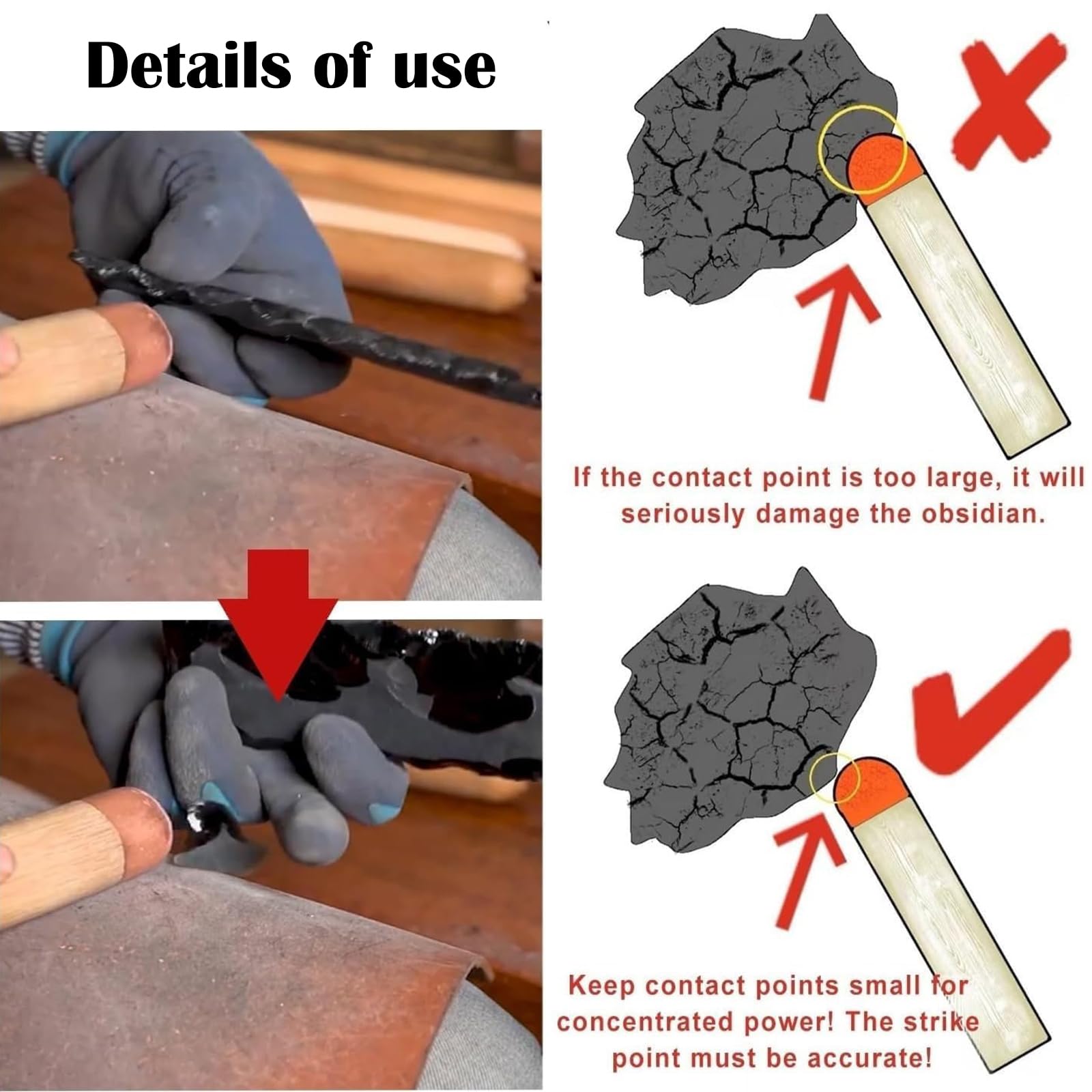 Flint Knapping Tools Kit For Obsidian & Crystal - 1 Pressure Flaker, 3 ...