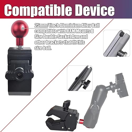 Miniatura 4 de Base de montaje de abrazadera de bola de 1 pulgada, bola de aleación de aluminio, ajuste para riel de manillar de 0.39 a 1.73 pulgadas de diámetro,