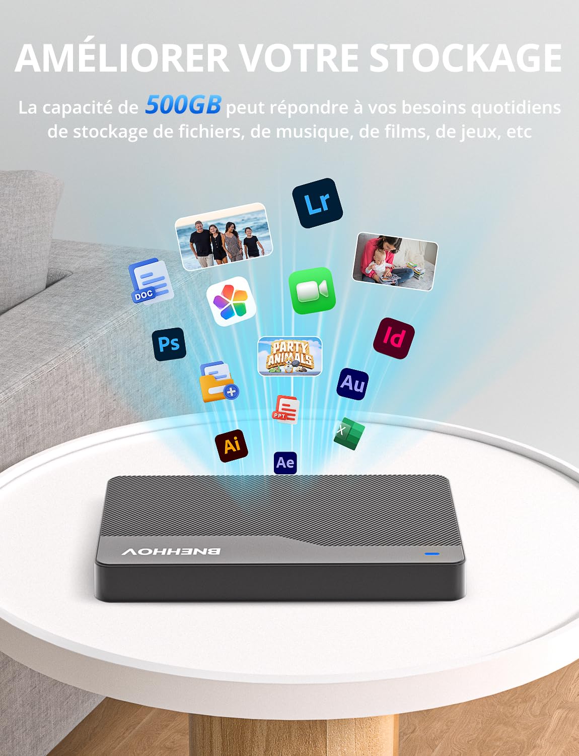 Disque Dur Externe Portable 500Go 2.5'' USB 3.0 HDD pour PS4 PC Mac Xbox