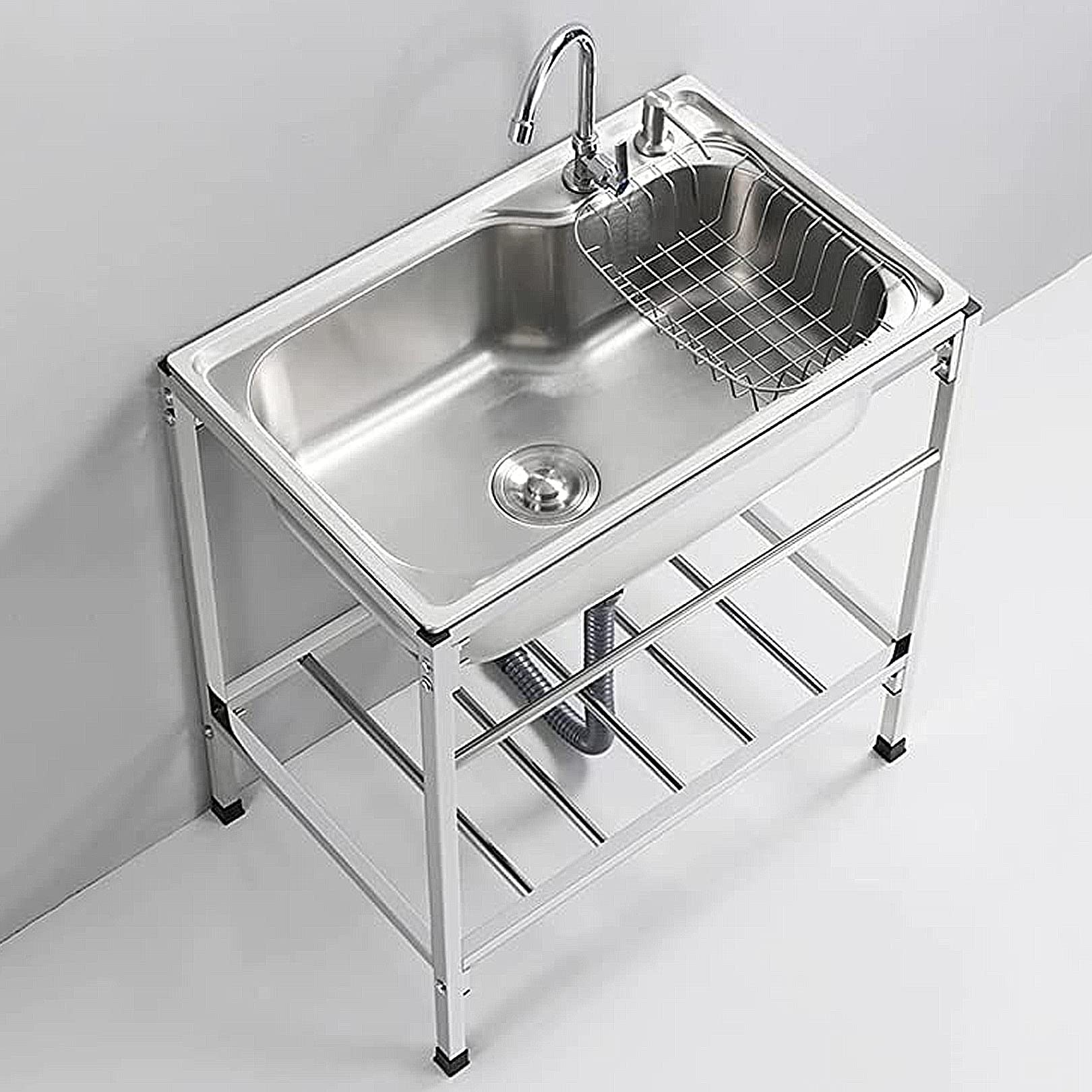 TAXXII Single Bowl Kitchen Sinks, Outdoor Sink, Small Rv Bar Sink Utility Free Standing Stainless-Steel 28x18.5in