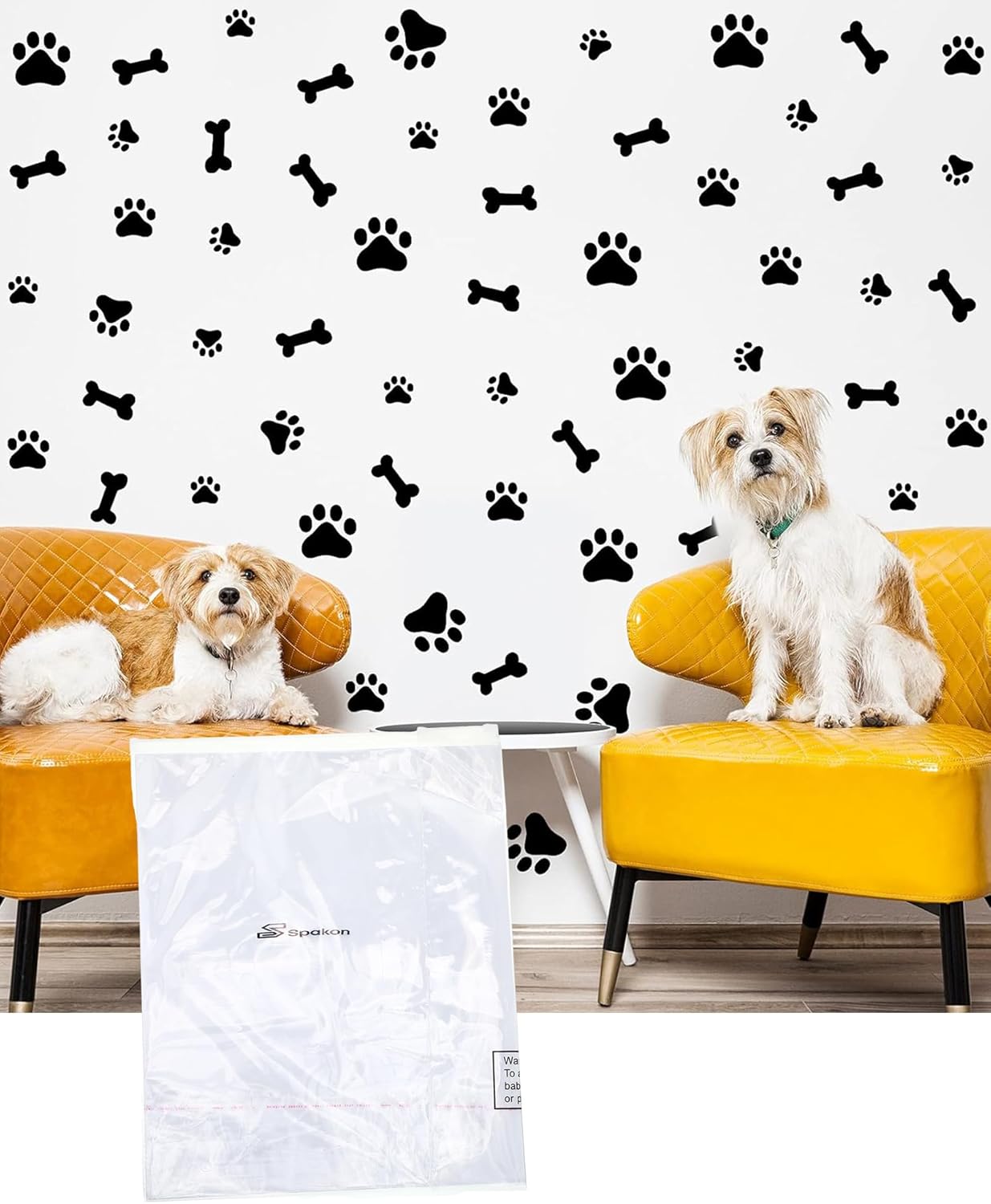 76 Pieces Dog Paw Decal Paw Print Sticker Dog Room Decor for Walls Pup Removable Vinyl Wall Sticker Decoration Animal Footprint for Nursery Bedroom Room Decor Art Mural DIY, Black