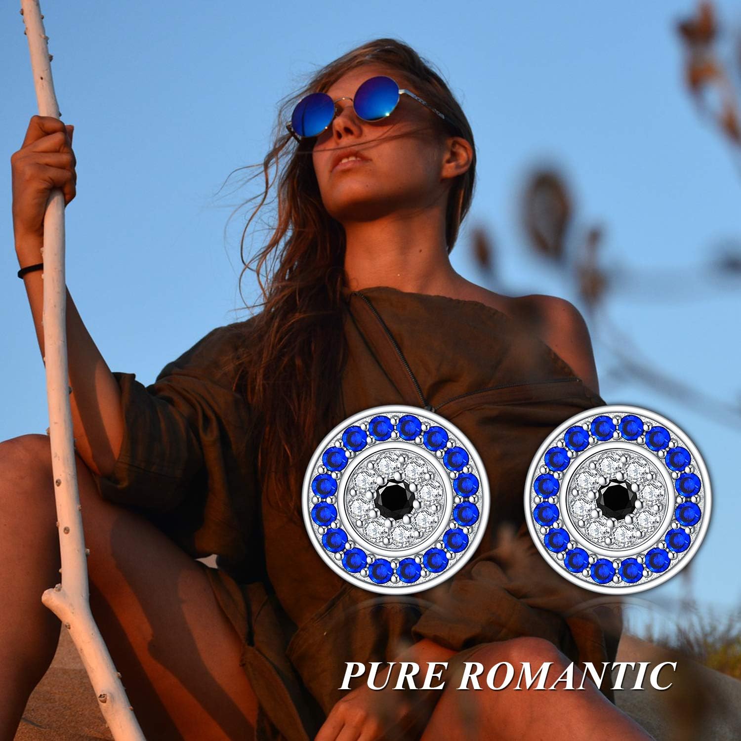 PEIMKO Evil Eye Stud Hoop Earrings for Women, 925 Sterling Silver Greek Ankh Cross Eyes of Horus/Blue Evil Eyes Spiritual Protection Jewelry for Women Birthday Gifts - Image 6