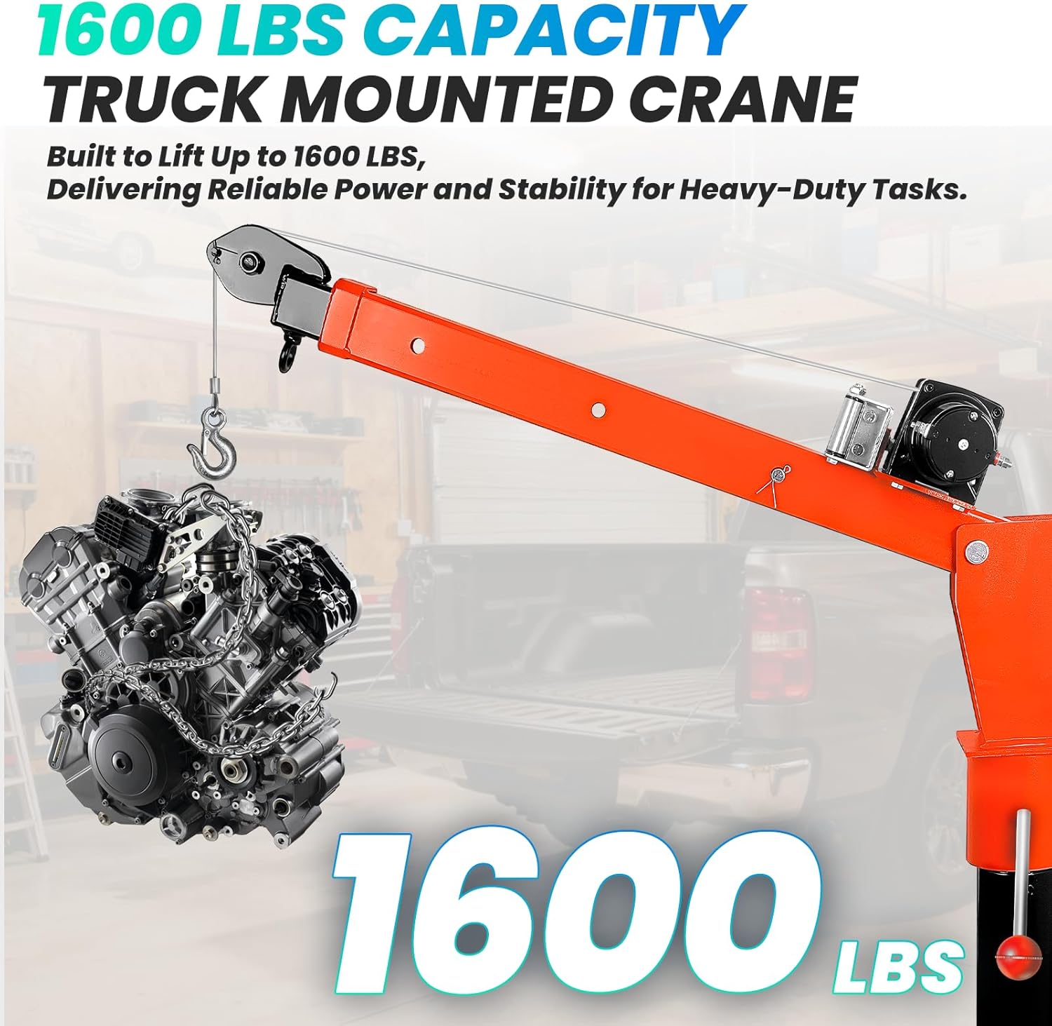 1600 LBS Electric Truck Crane, 3-Stage Telescoping Jib Crane with 2500LBS 12V Electric Winch, Truck Bed Hoist 360° Swivel, Alloy Steel Truck Bed Crane for Pickup Trucks & Workshops