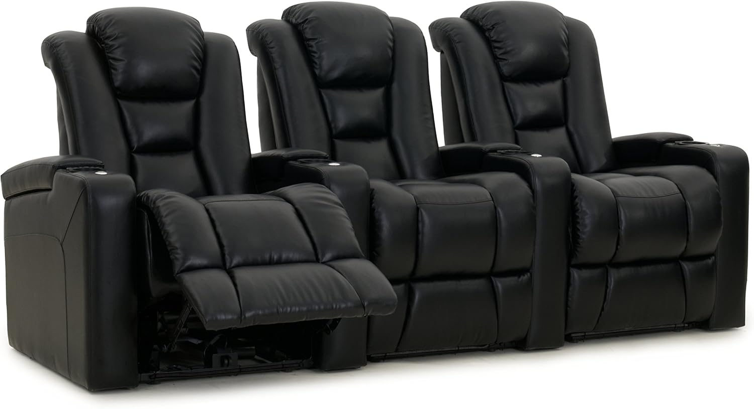 Mega XL950 - Octane Seating - Home Theatre Seating - Black Bonded Leather - Power Recline - Lighted Cup Holders - Row of 3 Seats