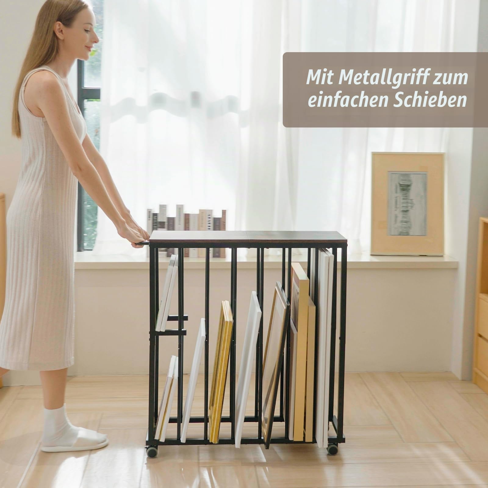 ikkle Großes Kunst-Aufbewahrungsregal, zum Trocknen von Malereien, Leinwandregal mit Rollen, Kunstaufbewahrung, Präsentationsständer für Leinwand, Rahmen, Zeichenbrett, Metallhandwerk Druckregal für