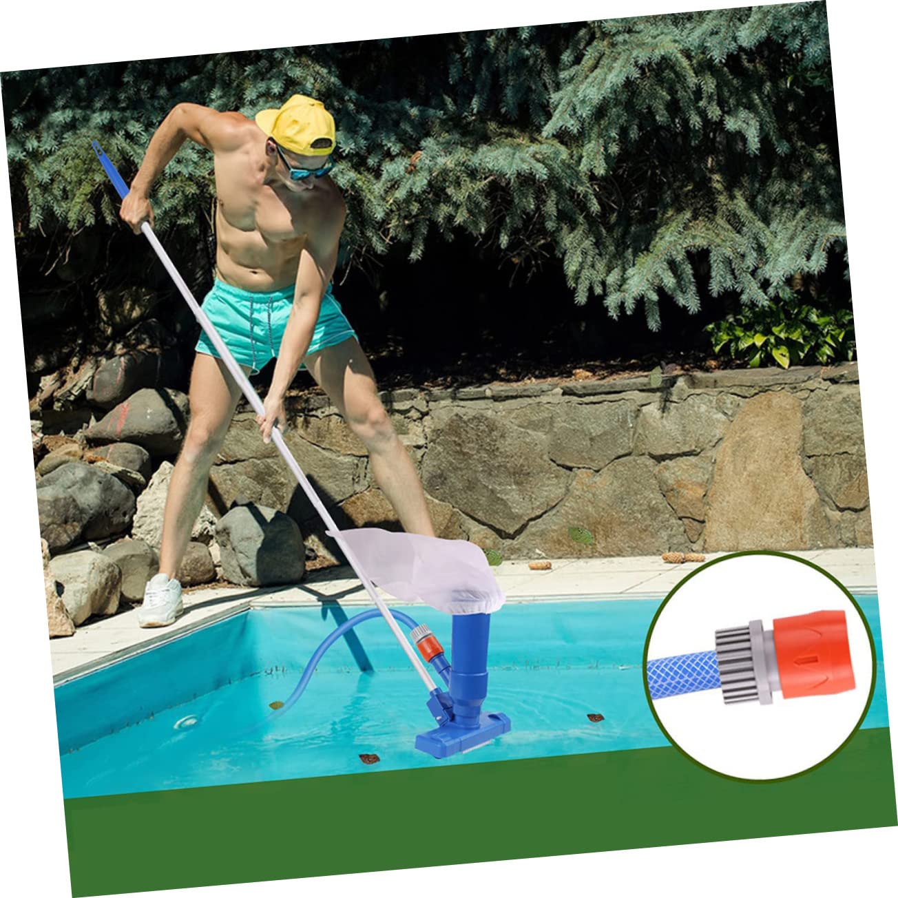 Herramienta de Limpieza de Piscinas Aspiradora Piscina Kit Limpia | 1 Juego, Cabezal de Succión con Varilla, Plástico y Aluminio, Azul, para Piscina y Estanque