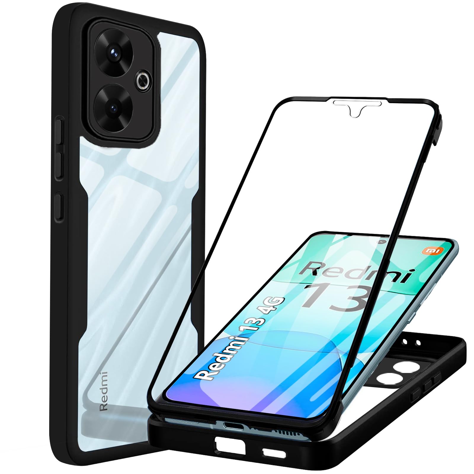 WeiCase Cover per Xiaomi Redmi 13 4G (Non per 5G), Custodia Antiurto con Protezione dello Schermo Integrata, 360° Sottile Cover Transparente Silicone Custodia per Redmi 13 4G, Viola