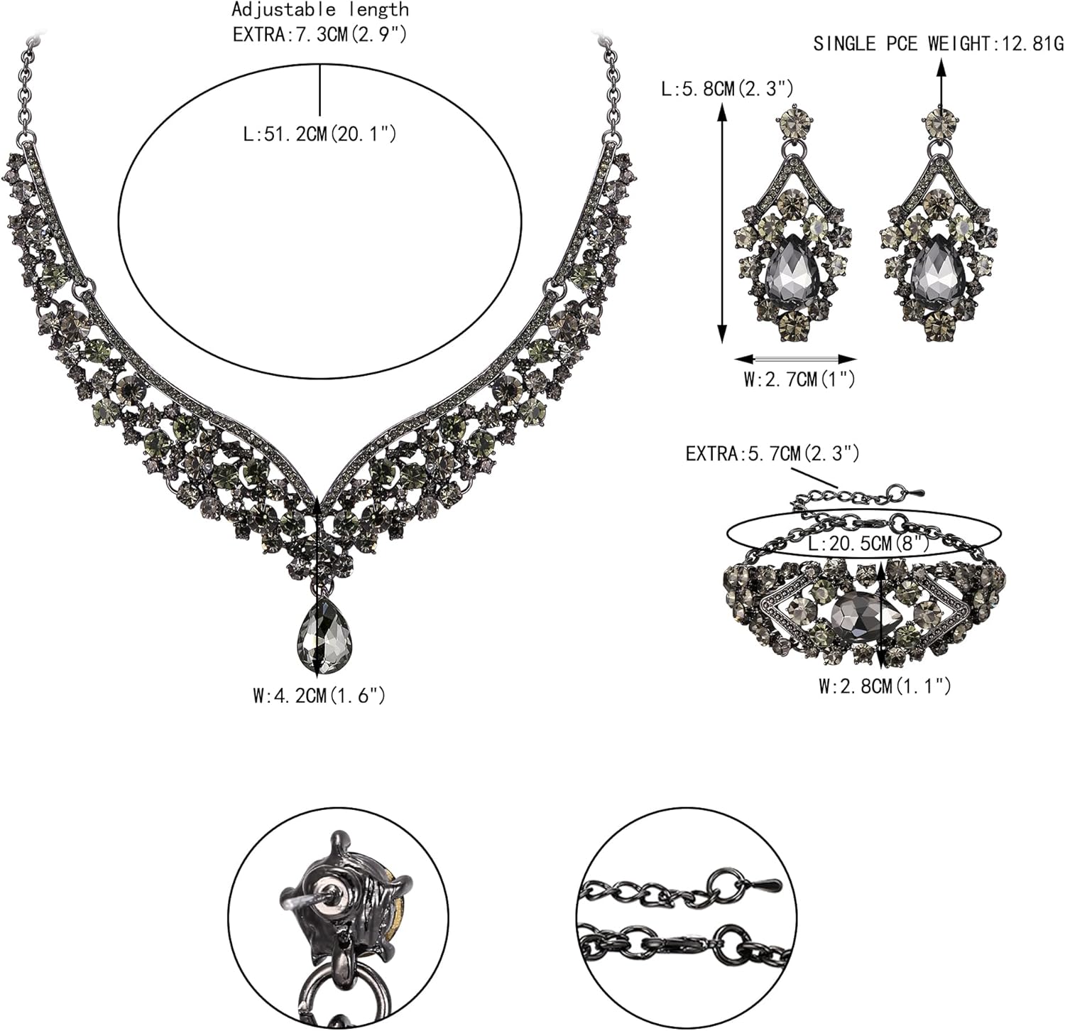 EVER FAITH Wedding Jewelry for Bride Austrian Crystal Elegant V-Shaped Statement Teardrop Necklace Earrings Bracelet Set