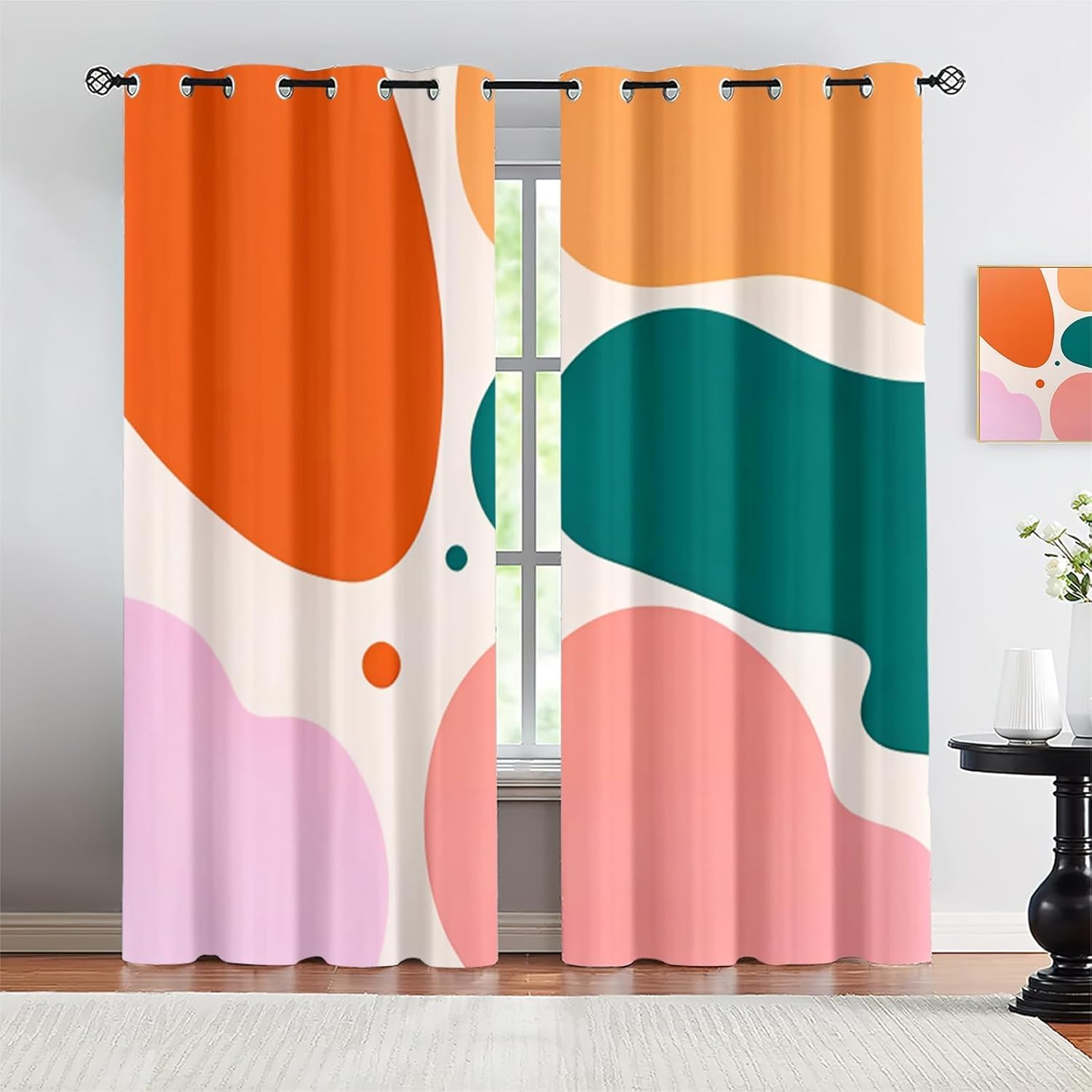 Emerald Green Blackout Curtains, Luxury Color Gradient Gold Wave Window Treatments, Grommets Thermal Insulated Drapes for Bedroom Living Room Office Kids Room Home Decor 63" W x 72" L