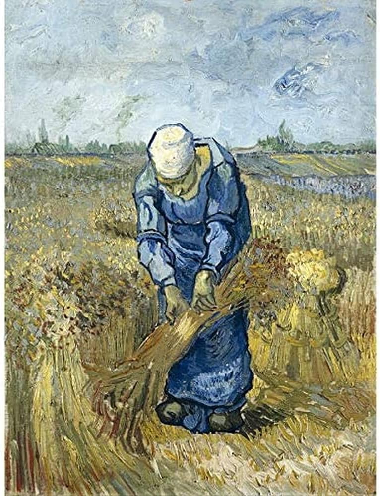 Vincent Van Gogh Peasant Woman Binding Sheaves After Millet Art Print Framed Poster Wall Decor 12x16 inch