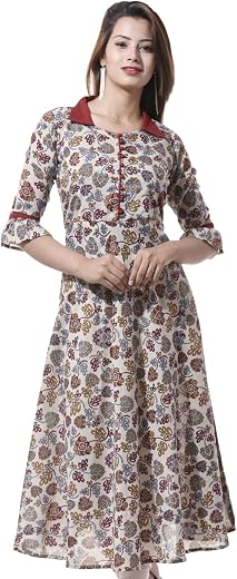 Yash Gallery Women's Cotton Regular Fit Floral Printed Anarkali Kurta for Women