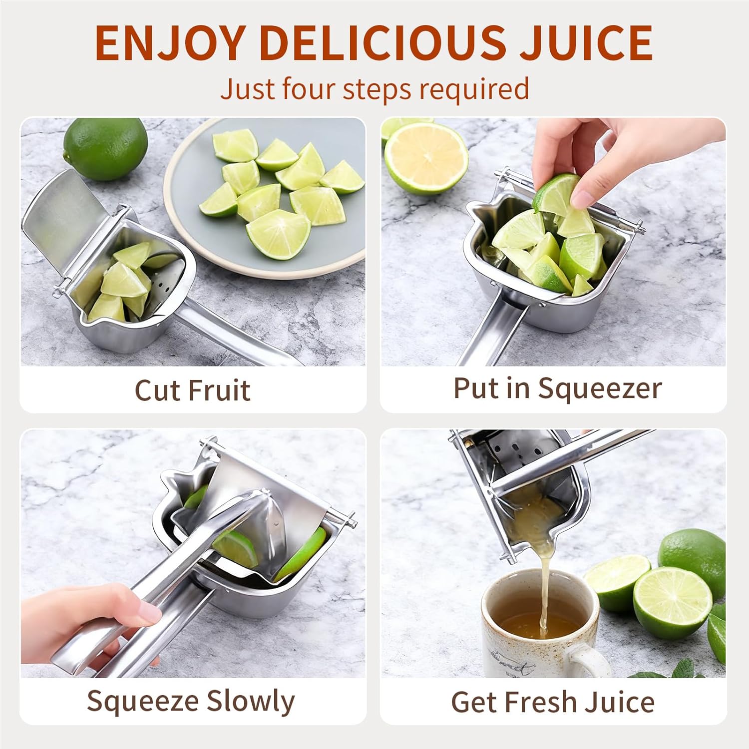 Real Stainless Steel Lemon Squeezer Citrus Juicer Hand Press Heavy Duty Manual Squeeze Juice Extractor Maker Orange Lime Grapefruit Presser