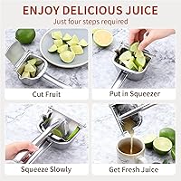 Vista 4 de Exprimidor de limón de acero inoxidable real, exprimidor de cítricos, prensa manual de alta resistencia, extractor de jugo de exprimir manual