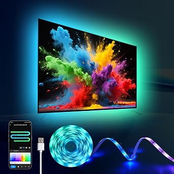 16.4ft LED Lights for 50-75 Inch TV, RGB+IC TV Lights Backlight Strip Behind, with 44 Scene Modes, Bluetooth APP and Voice Control, Music Sync Smart Ambient Lighting for Gaming, Bedroom, Living Room