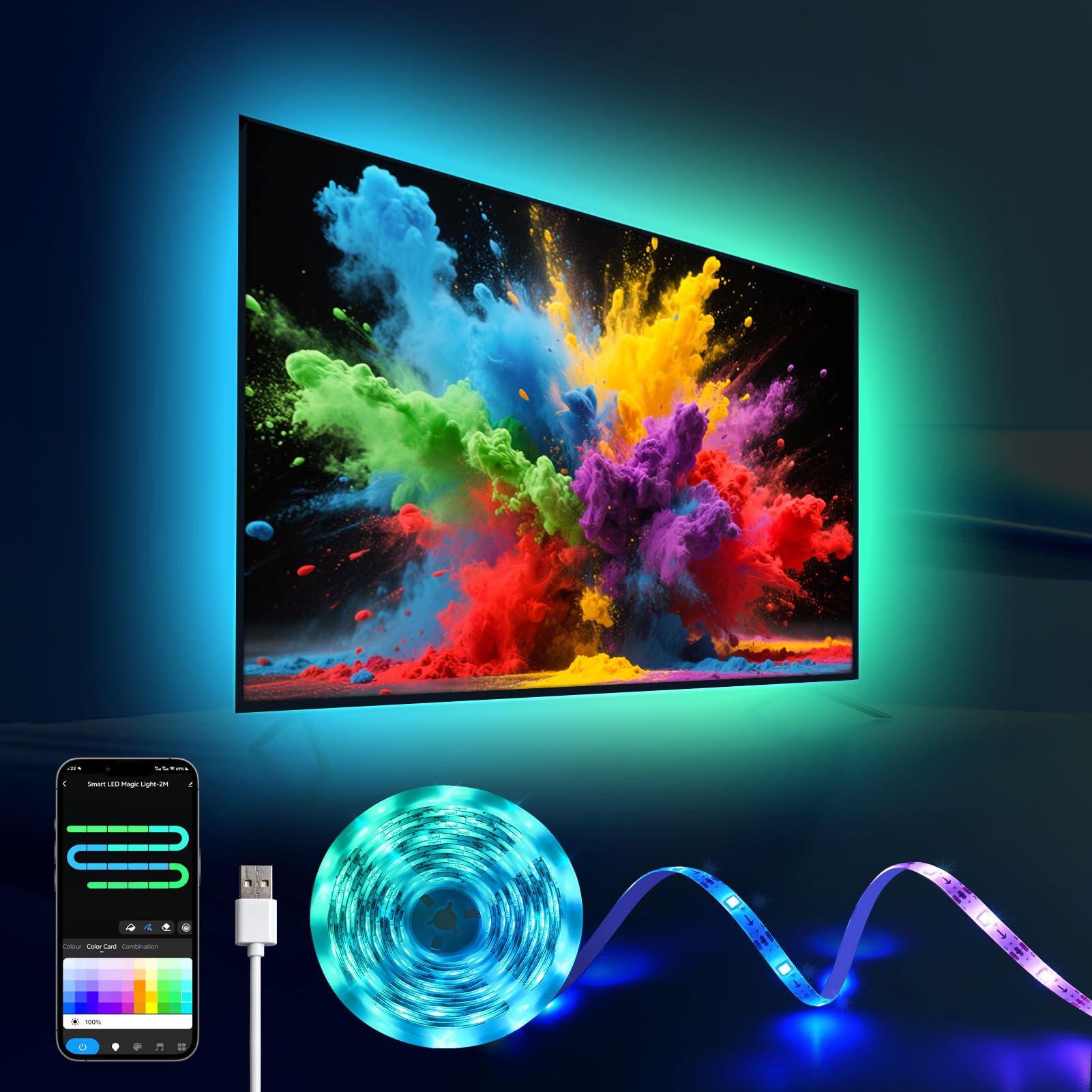 SUNLINKCO 16.4ft LED Lights for 50-75 Inch TV, RGB+IC TV Lights Backlight Strip Behind, with 44 Scene Modes, APP and Voice Control, Music Sync Smart Ambient Lighting for Gaming, Bedroom, Living Room