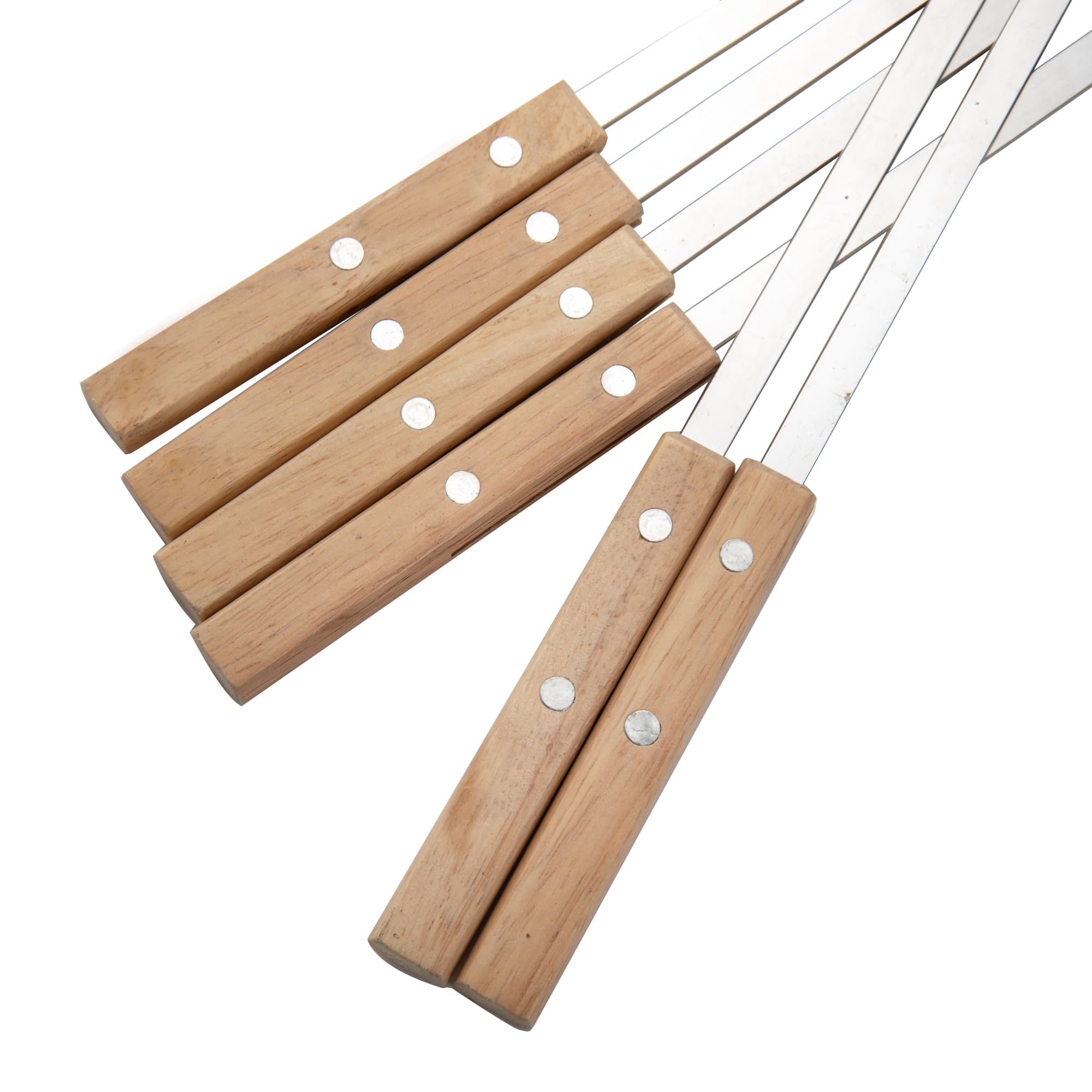 IMEEA 8 Pack Flat Kebab Skewers 21.6in/55cm BBQ Skewers Stainless Steel 1 cm Wide Flat Barbecue Skewer with Wooden Handle Metal Skewer - Image 3