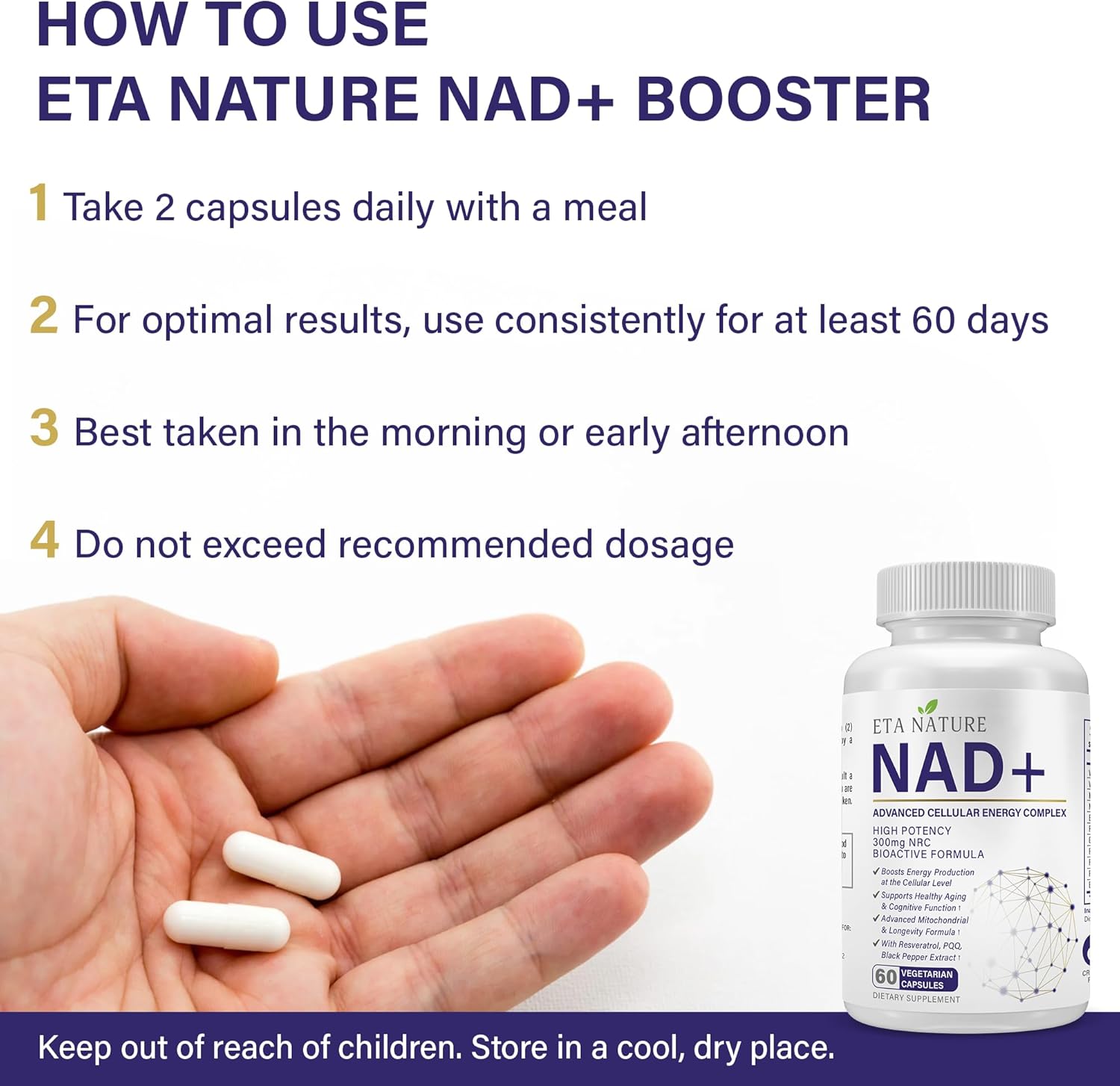 NAD+ Supplement - NAD Resveratrol for Cellular Energy and Stamina - Energy Supplements with Nicotinamide Riboside, Grape Seed and B Vitamins for Healthy Aging for Men & Women - 60 Capsules - Image 5