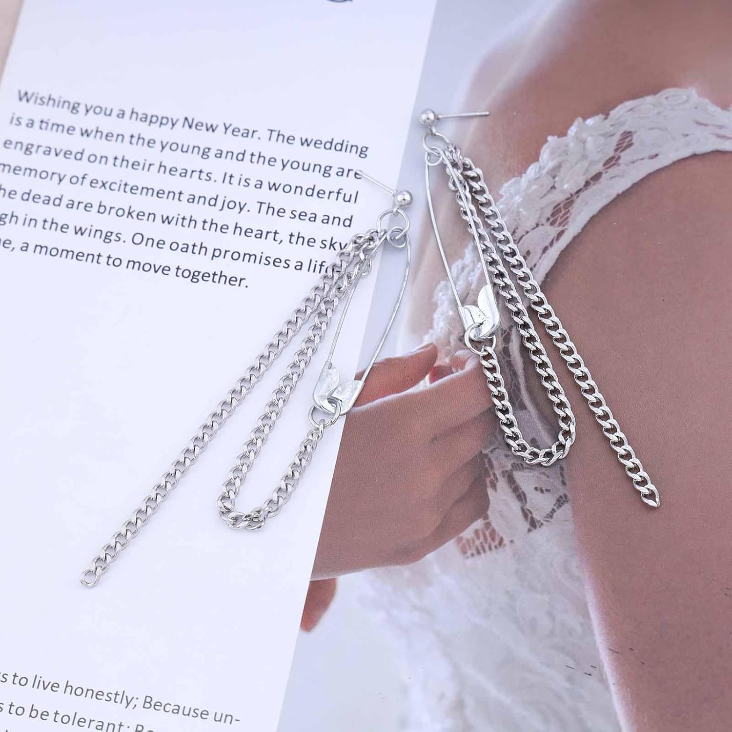 Boho Safety Pin Dangle Earrings Silver Tassel Chain Earrings Long Chain Drop Earrings Minimalist Fringe Chain Earrings Jewelry For Women - Image 4