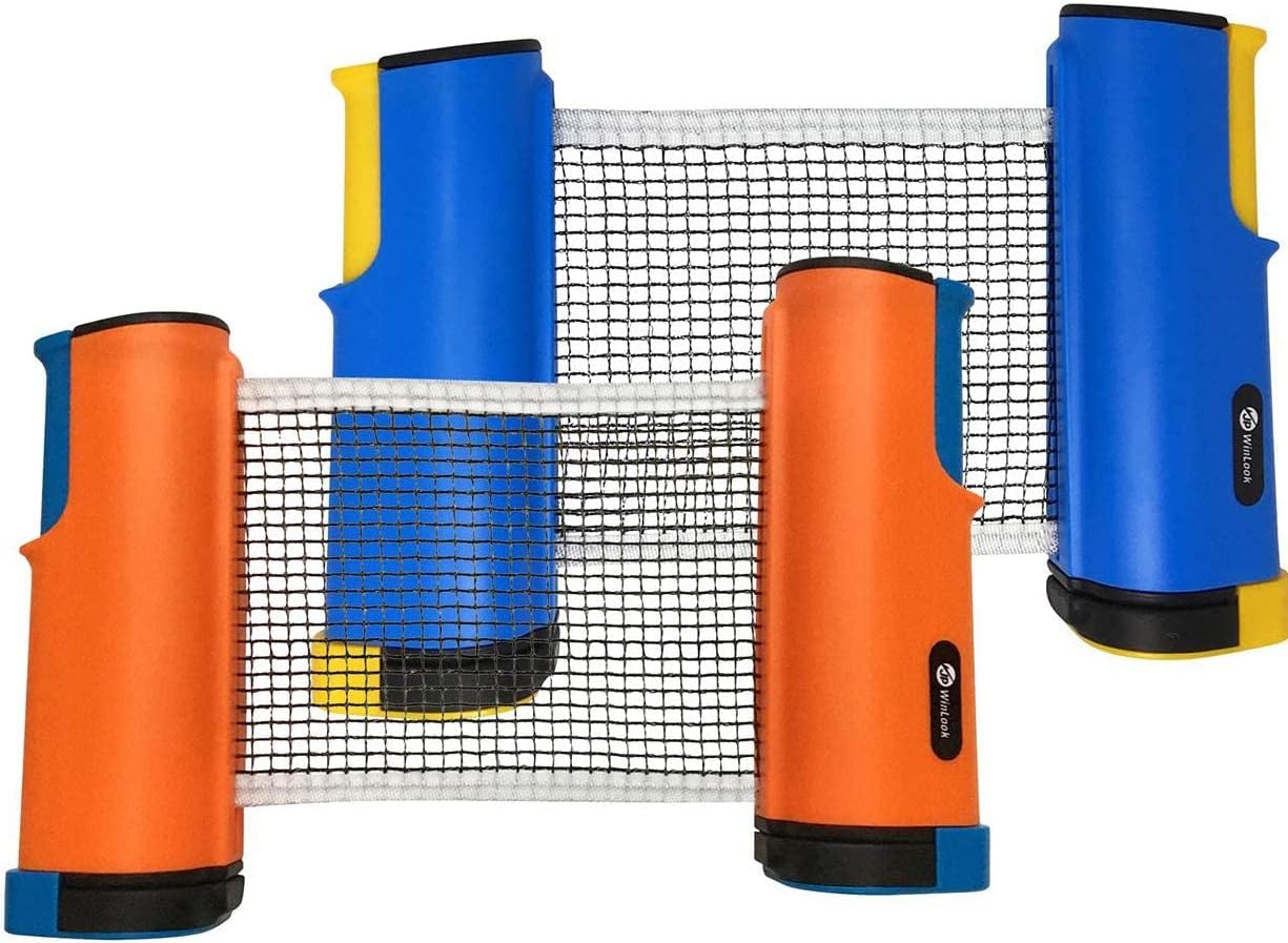 JP WinLook Ping Pong Net - 2 Pack; Retractable Table Tennis Nets & Post Set; Adjustable Any Table Anywhere; Portable Holder Cover Case; Indoor Outdoor Game Replacement Accessories; Bracket Clamps