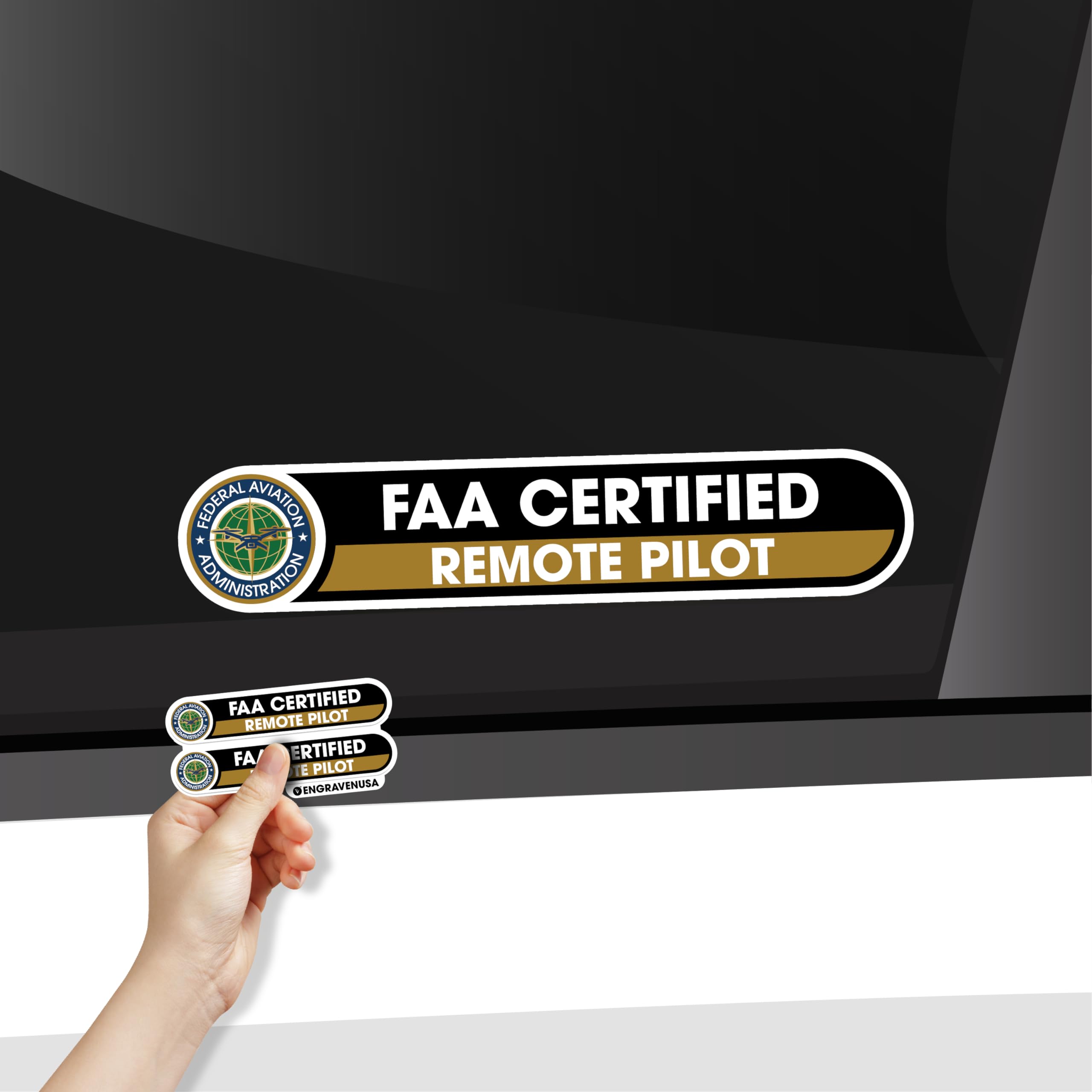 FAA Certified Remote Pilot Stickers | FAA Drone Pilot Sticker Signs | Federal Aviation Vinyl Sticker | Set of 2 Glossy Laminated Permanent 1x5 inches