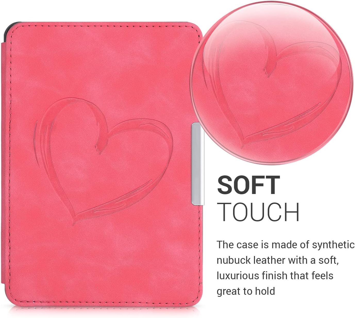 kwmobile Cover Compatible with Amazon Kindle Paperwhite Cover - eReader Case - Brushed Heart Dark Pink