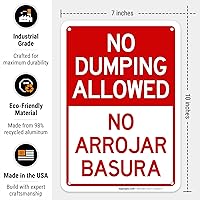 Vista 3 de Letrero bilingüe de No Dumping Allowed No Arrojar Basura, 10 x 7 pulgadas, aluminio 040 libre de óxido, resistente a la decoloración