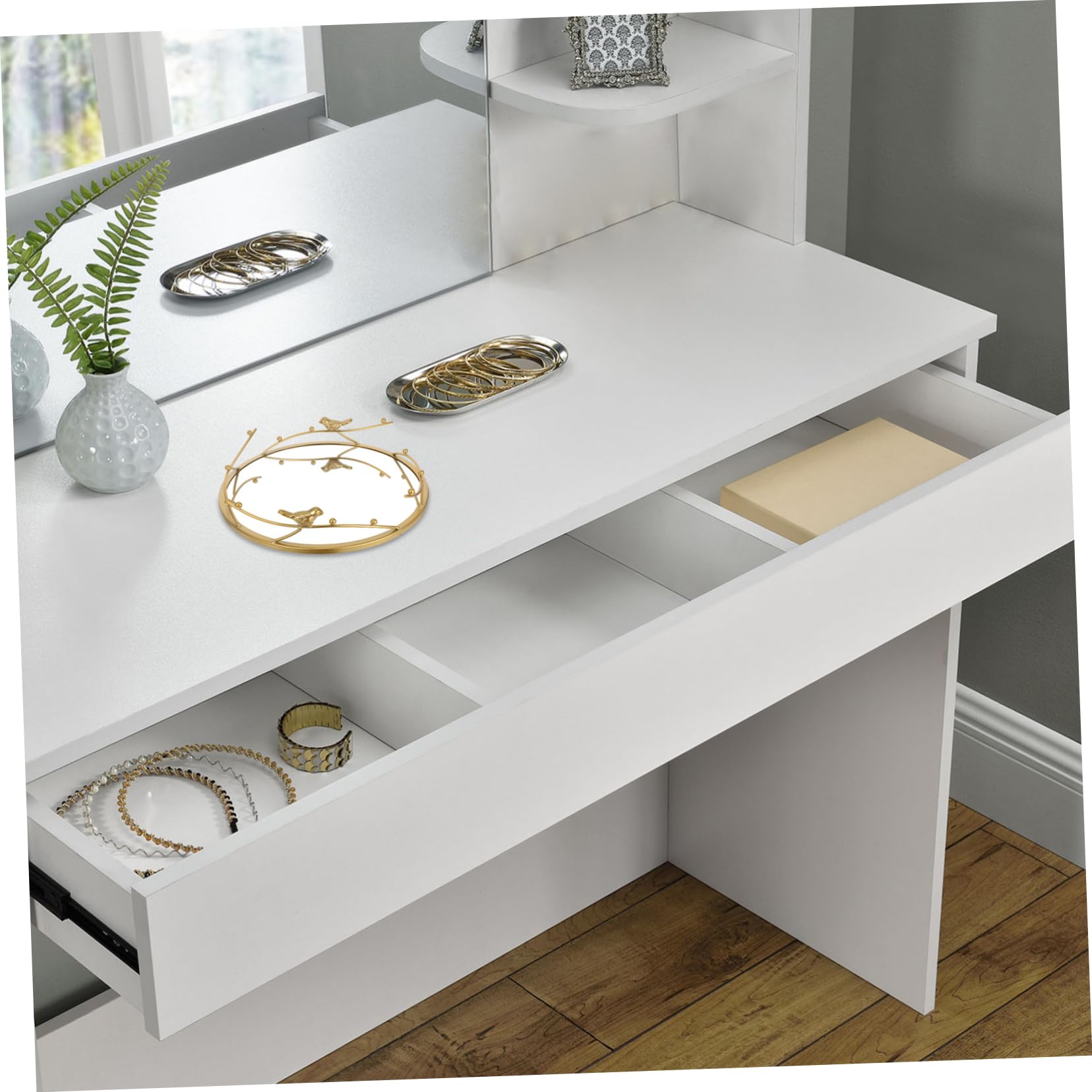 Elegant Round Gold Mirror Tray for Jewelry Perfume and Cosmetics Storage Home Decor