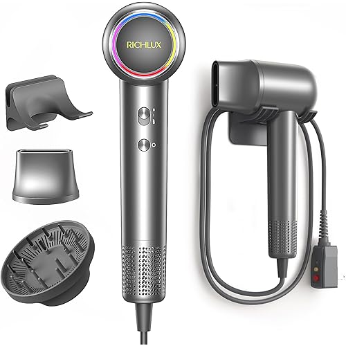 Ionic Hair Dryer 160000 RPM Professional Portable Lightweight High-Speed Blow Dryer with 500 Million Negative Ions, Fast-Drying Quiet Compact Hair Dryer with Diffuser Holder Wall Mounted for Travel