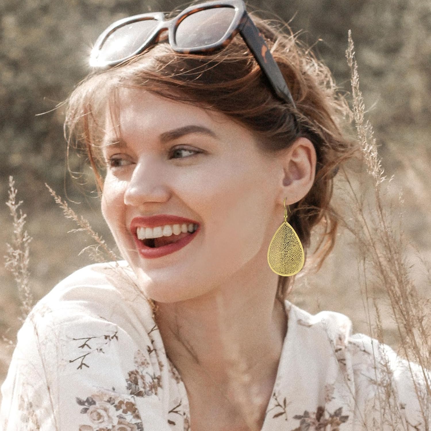 Teardrop Earrings Gold Leaf Earrings Boho Earrings Lightweight Filigree Earrings Big Gold Dangle Earrings for Women Trendy - Image 4