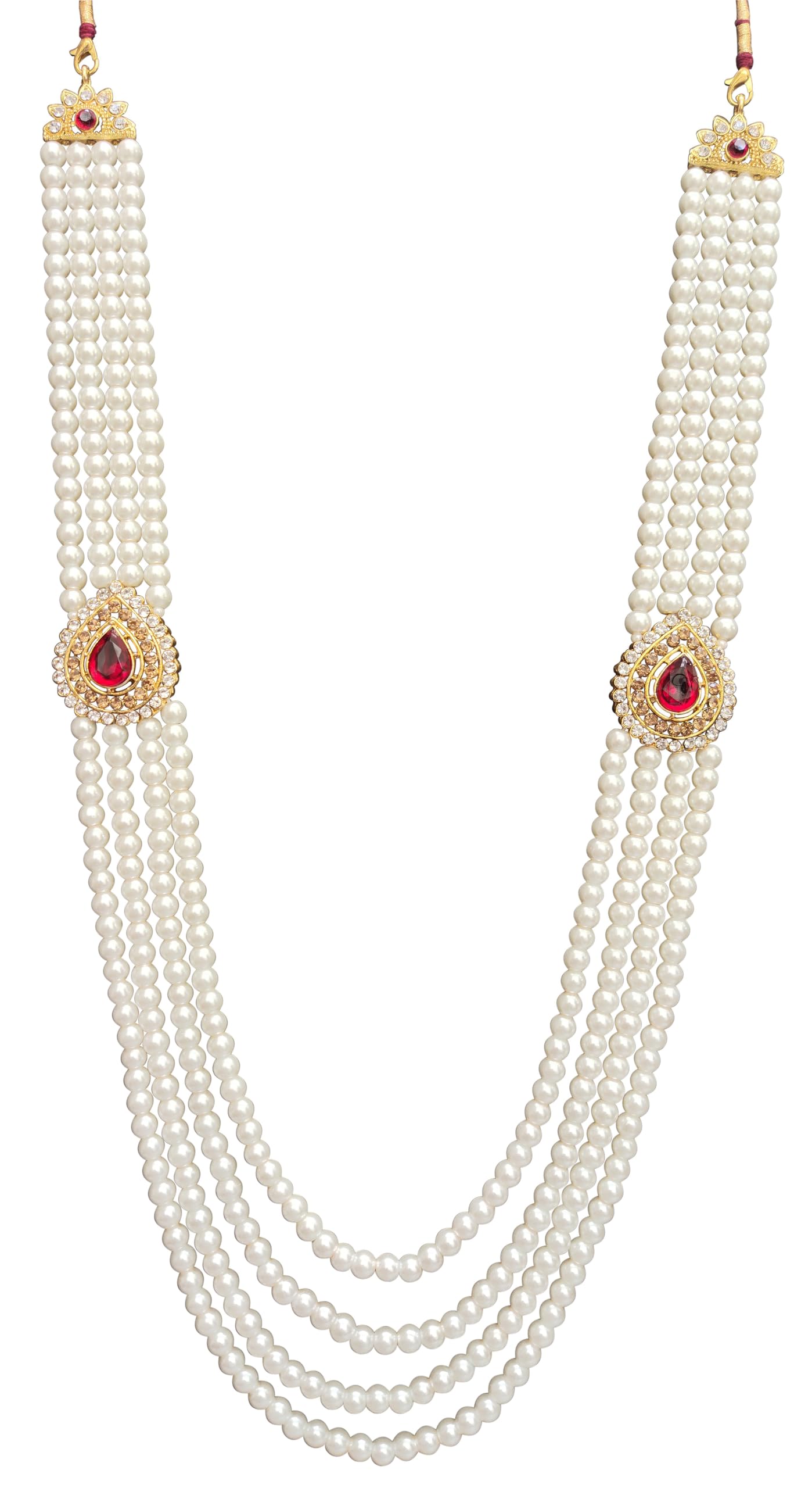 - Traditional Gold Plated Four Layered Pearl Moti Mala for Men | Royal Groom Necklace for Indian Wedding Sherwani | Ethnic Maharaja Haar (Dulhe Ki Mala)