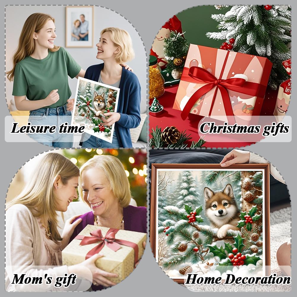 AMORARS Winter Dog Diamond Art Painting Kit for Adult, Beginner 12x12 inch image 5