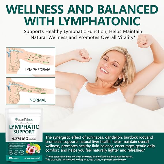 Lymph System Support Supplements,Lymphatic Drainage Softgels |60 Capsules | Supports Fluid Balance & Immune System,Reduce Swelling and Cleanse Lymph for Men and Women