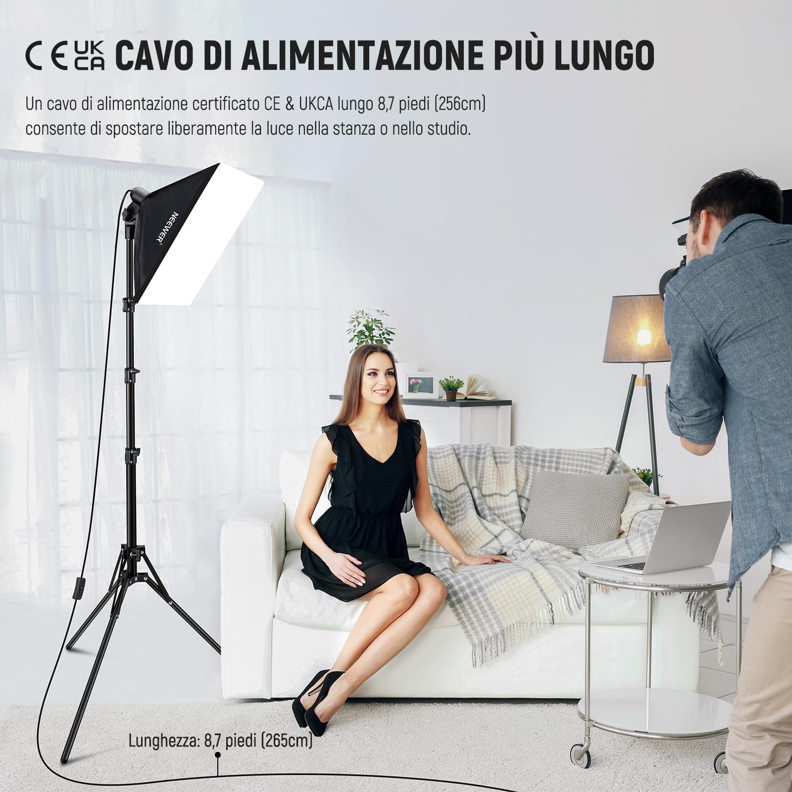 NEEWER Kit di Illuminazione Softbox 40x40cm con Lampadina LED 35W Presa E27 (Spina EU) Certificato CE&UKCA 5700K CRI93+, Cavalletto 180cm per Fotografia Illuminazione Registrazione Video TikTok, SF40