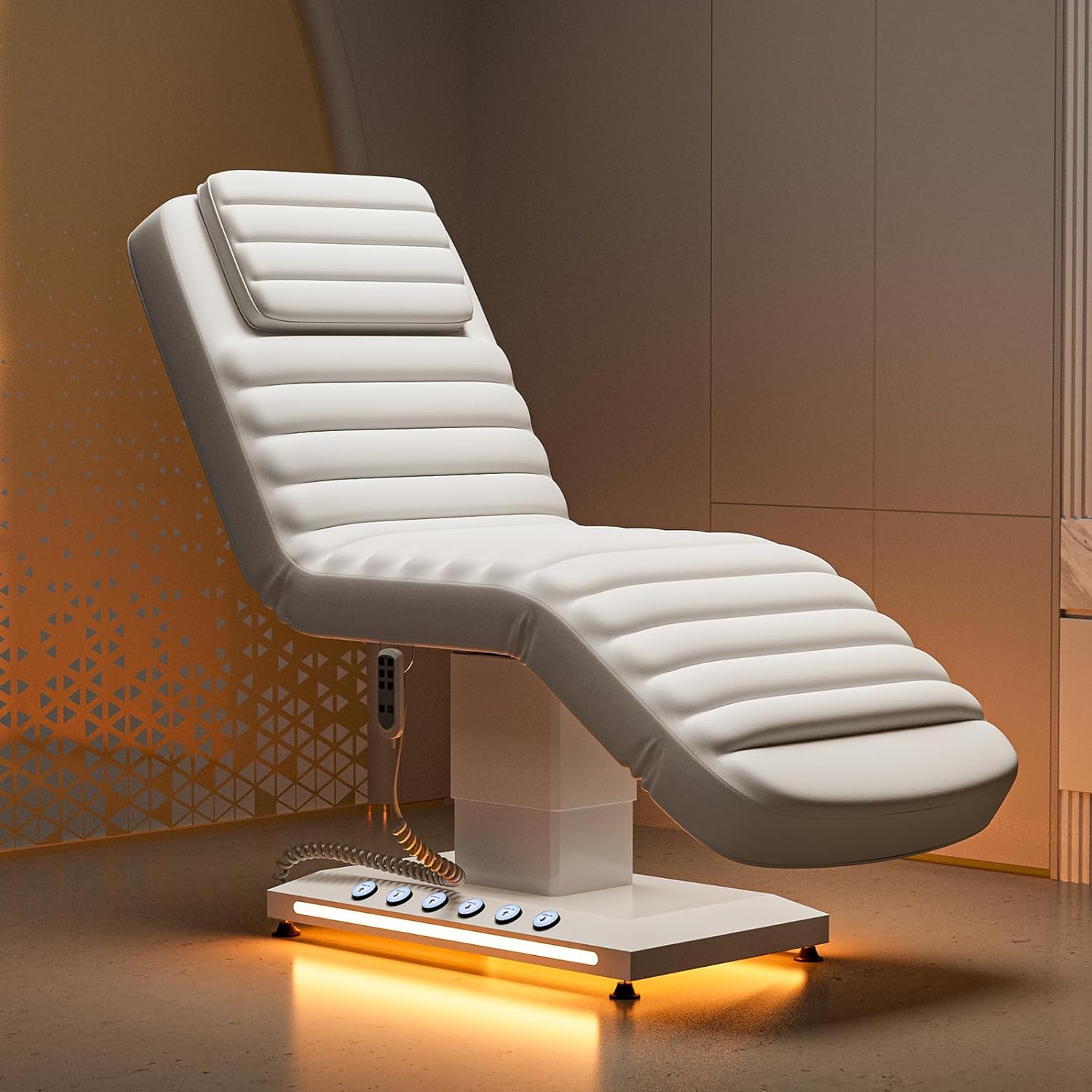 Paddie Luxury Fully Electric Spa Bed, 550lbs Esthetician Massage Table with LED Lights, Motorized Height & Angle Adjustable for Facial & Treatment, White