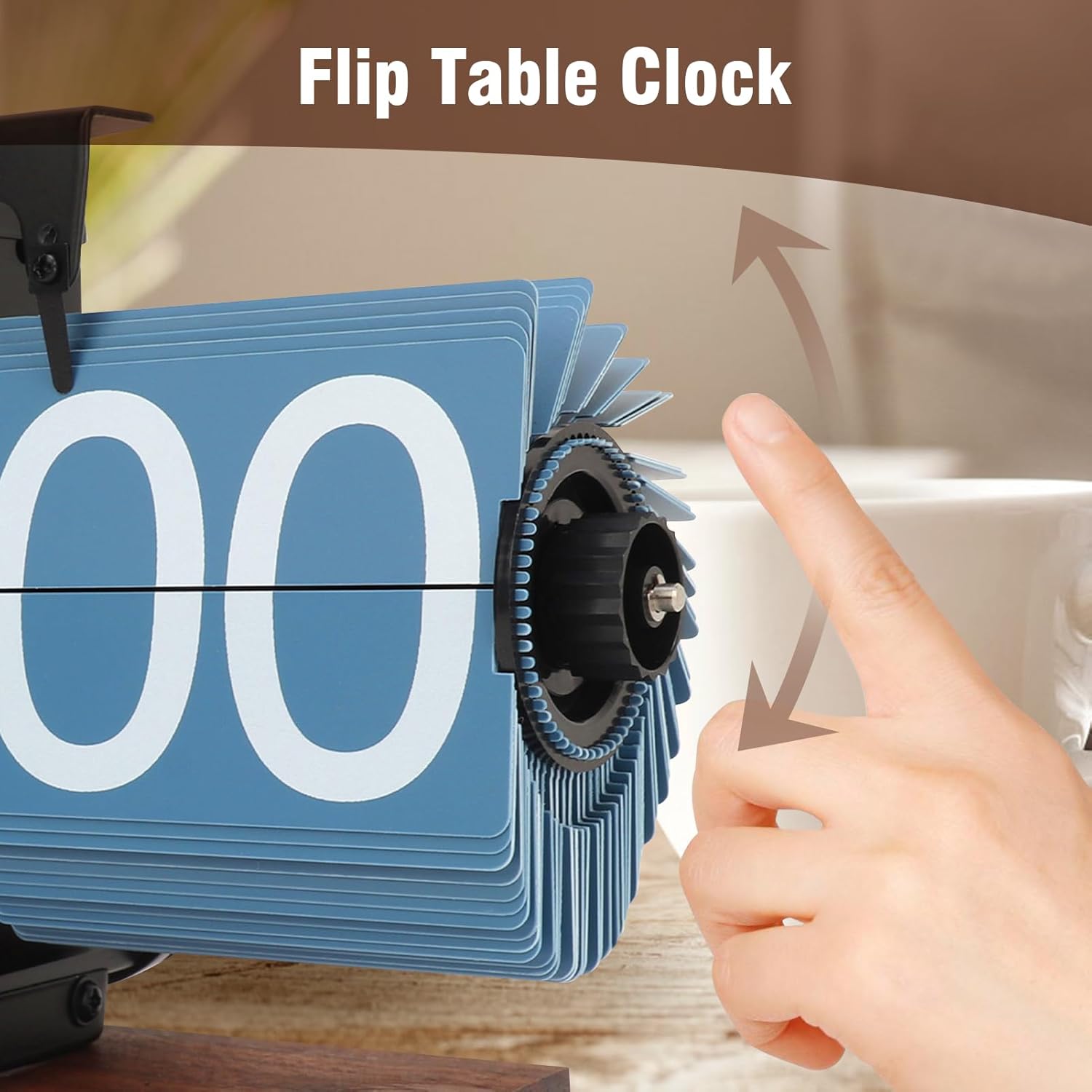 Cocoarm Retro Flip Clock, Automatic Retro Clock 12 Hours Modern Digital Mechanical with Wooden Base Retro Clock for Home, Office, Restaurant (Blue)