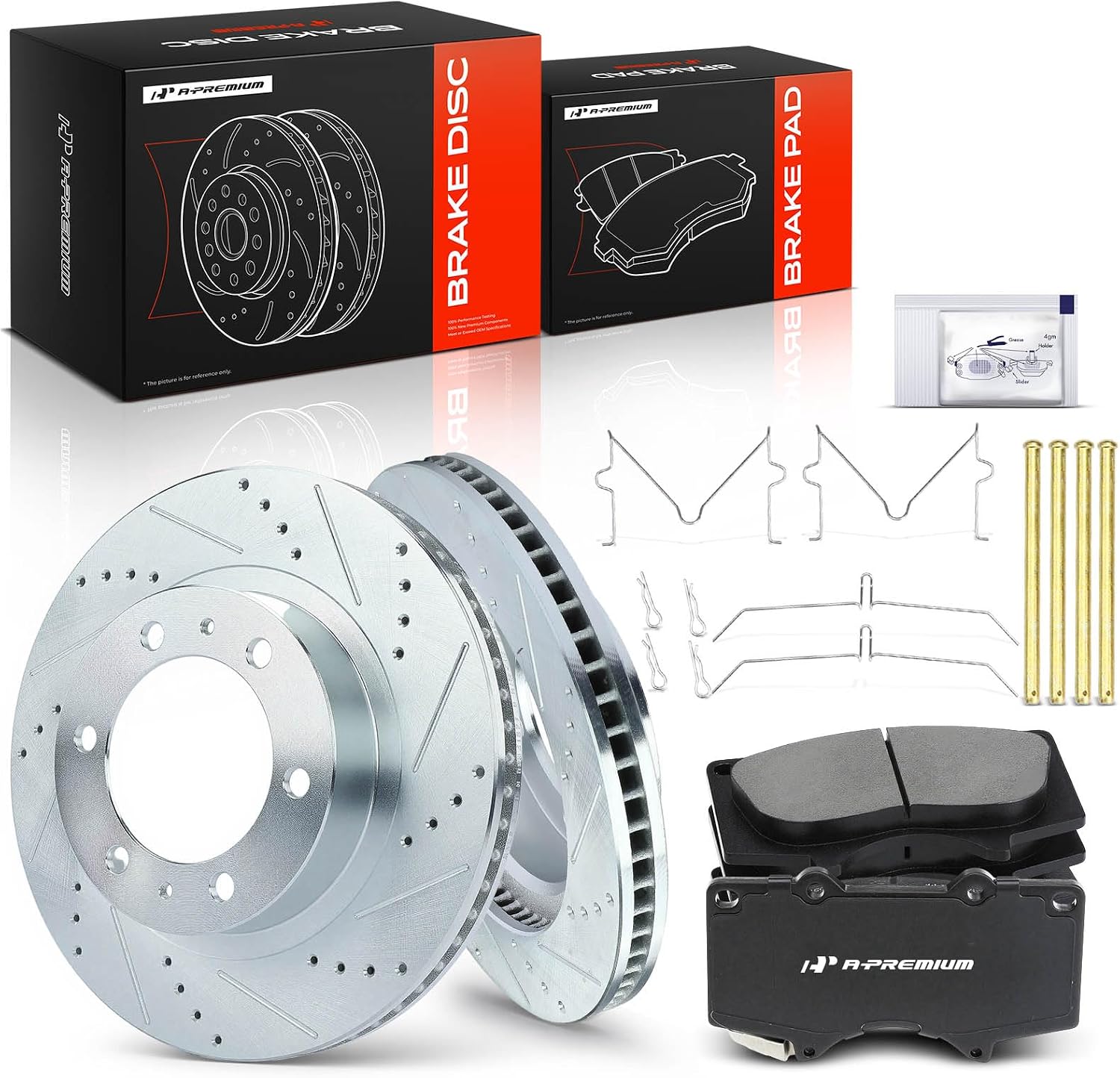 A-Premium 12.56 in Front Drilled & Slotted Brake Rotor and Ceramic Pad Kit (6‑Piece)