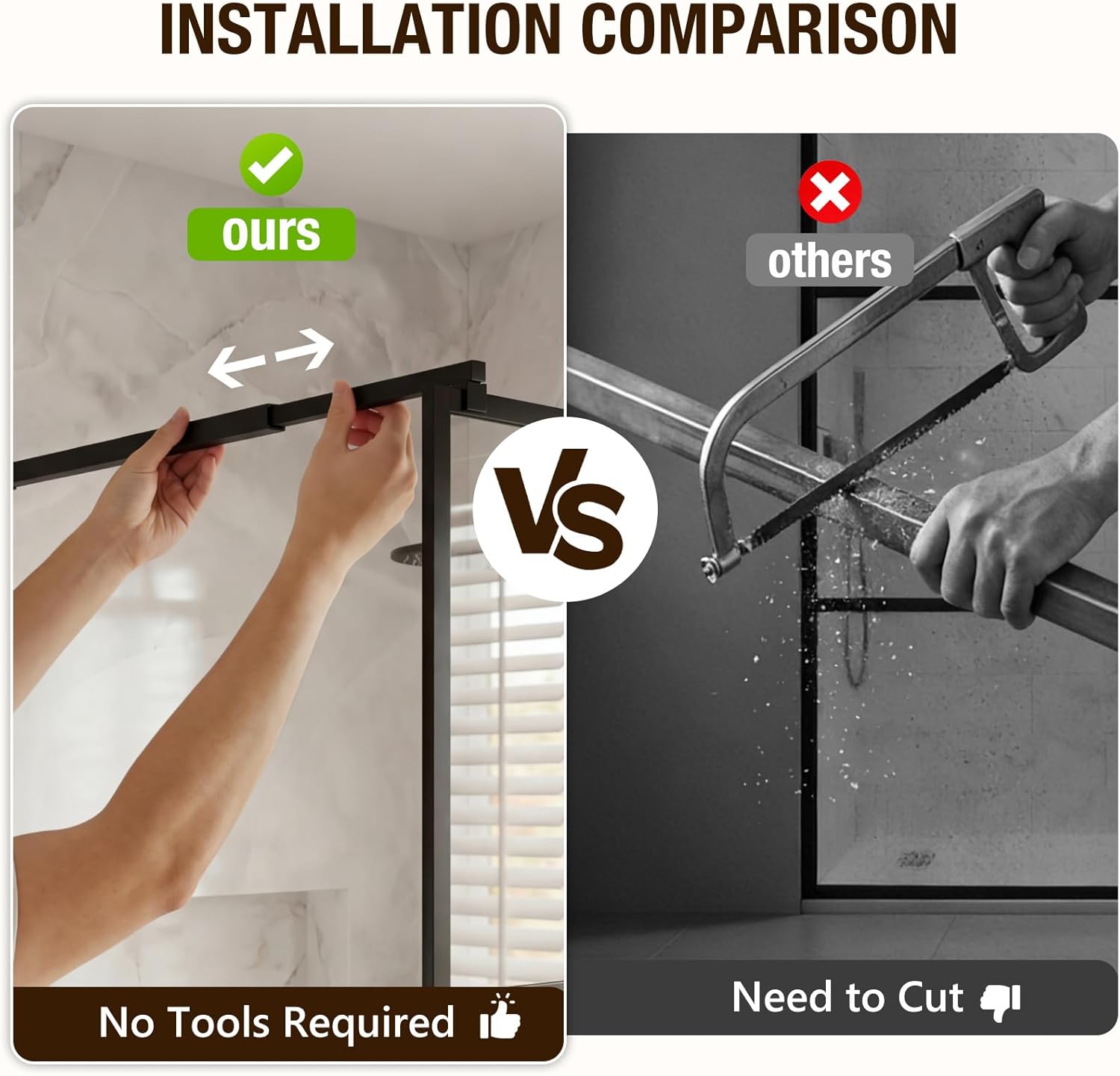 Shower Door 34" X 72", Fixed Shower Glass Panel, Tempered Glass Shower Screen, Framed Walk in Black Finish, 3-Pieces Glass