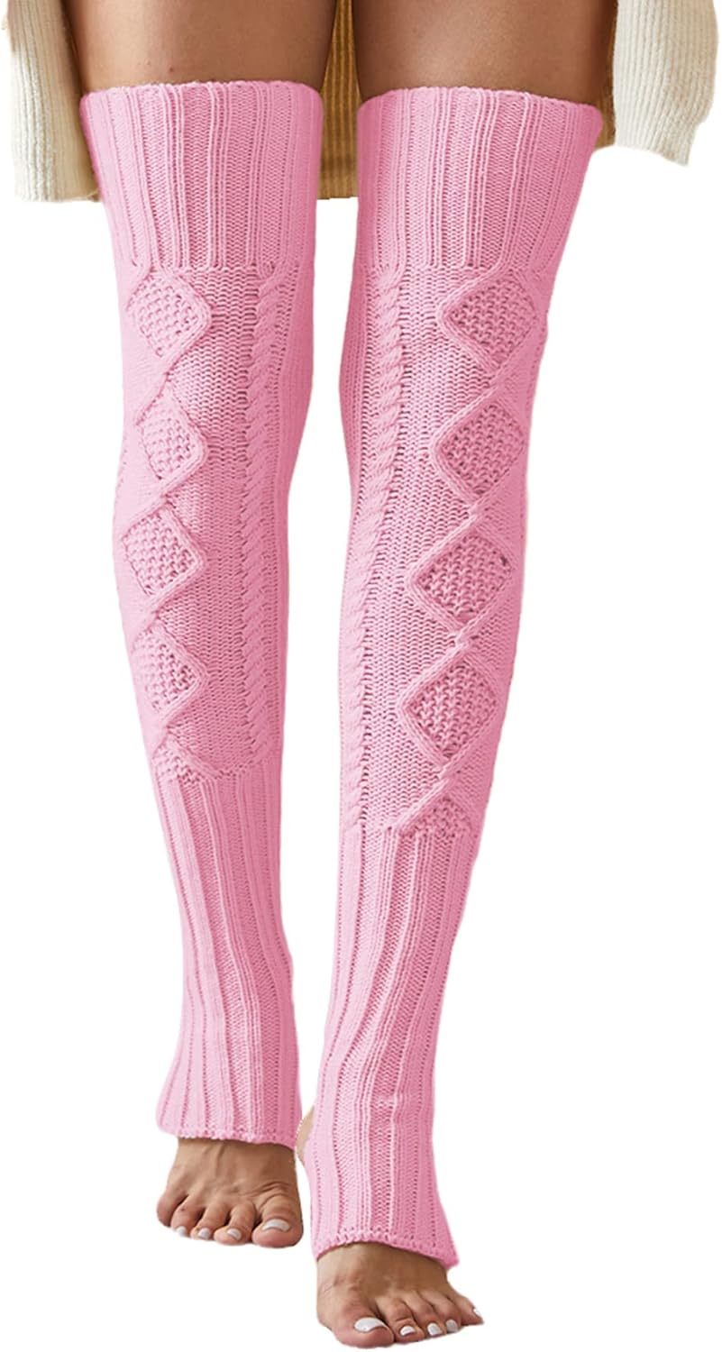 Leoparts Women's Extra Long Stirrup Leg Warmers Winter Knitted Over Knee Thigh High Footless Socks