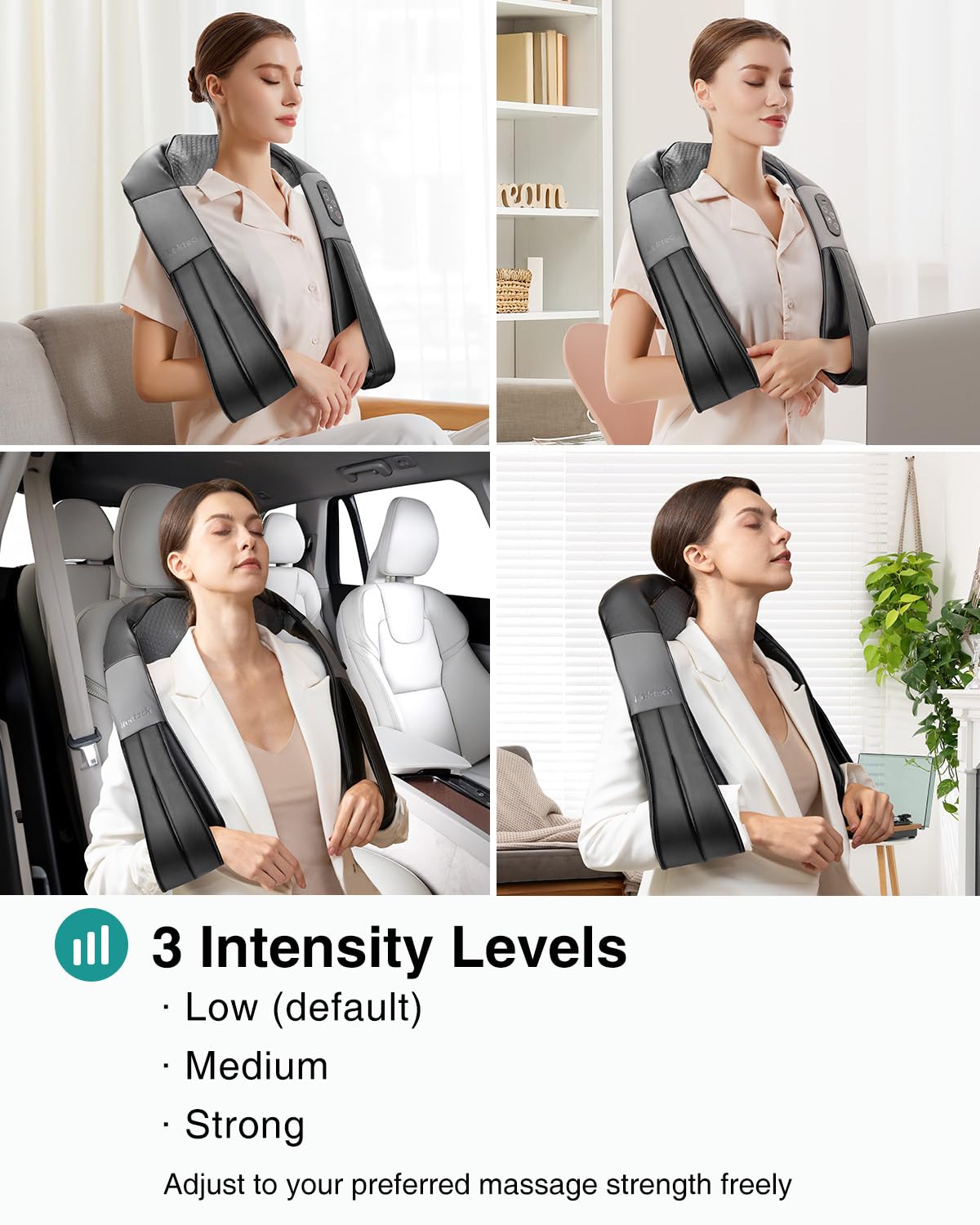 Nekteck Shiatsu Neck Massager with Heat for Pain Relief Deep Tissue, 2026 Upgraded 3D Back Shoulder Kneading Massage Pillow, Body Muscle Relaxation Tools Gifts for Him Her,  (NOT Cordless): Black - Cordless