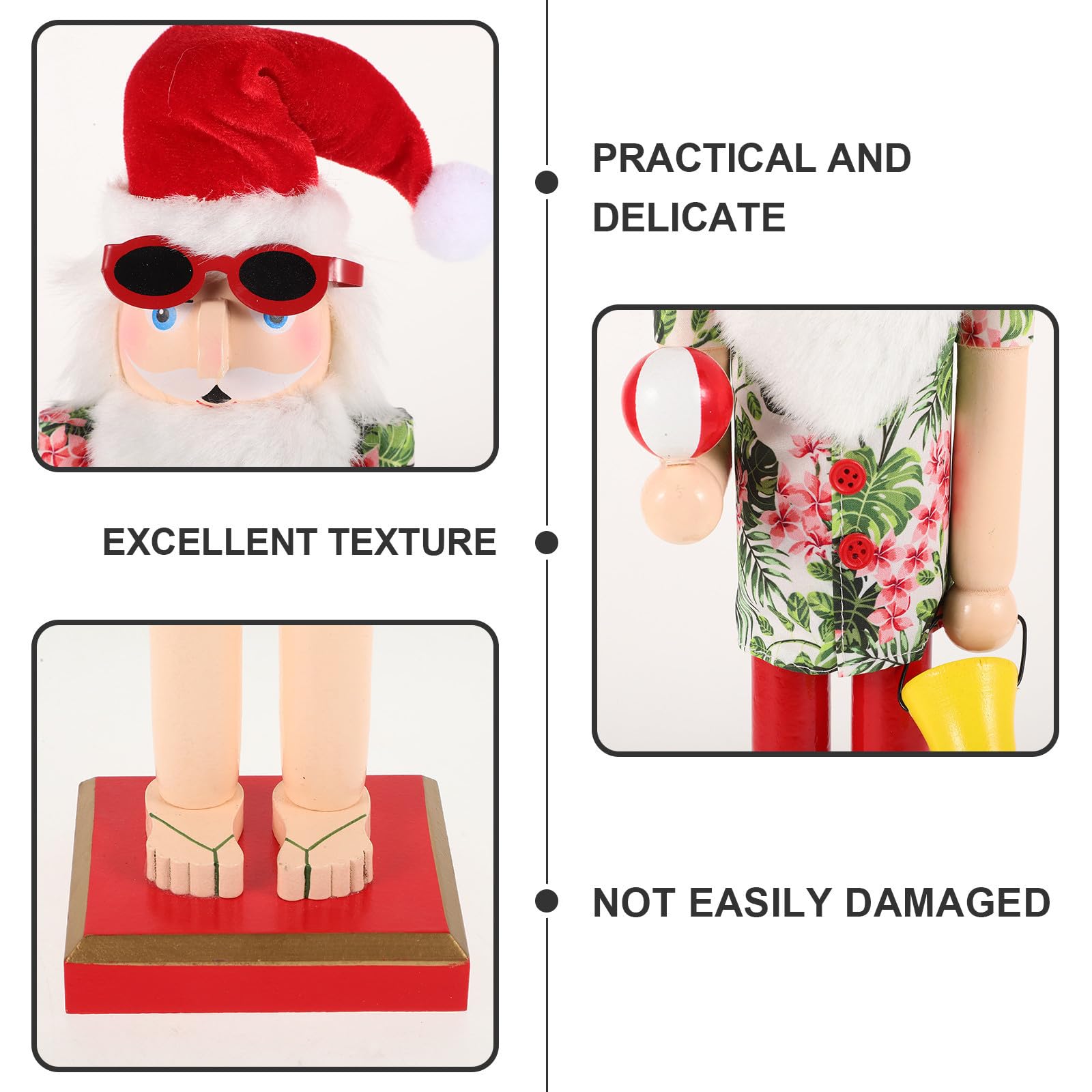 minkissy 3 Piezas Cascanueces de Madera de Papá Noel Pintado a Mano para