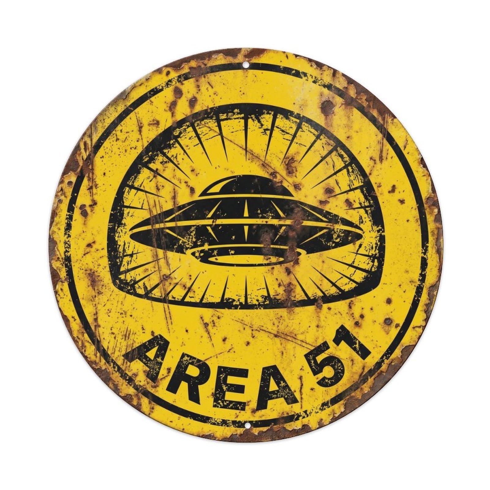 Alien Technology Shield Generator Area 51 Cosmic Space Metal Tin Sign Plaque Wall Decor for Cafe, Man Cave, Club Bar, Office, Home Garden Round Metal Poster 8x8Inch