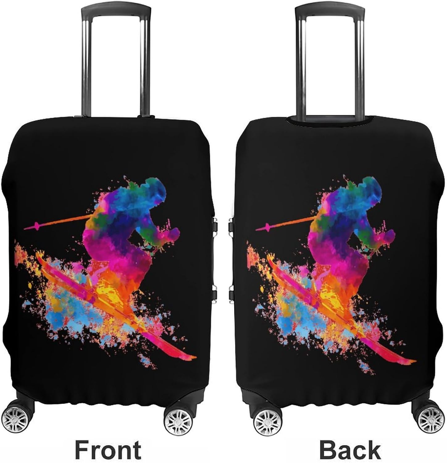 Colorful Silhouette Skier Skiing Ski Suitcase Covers for Luggage Carry On Cover Travel Accessories Fit 19-32 Inch image 3