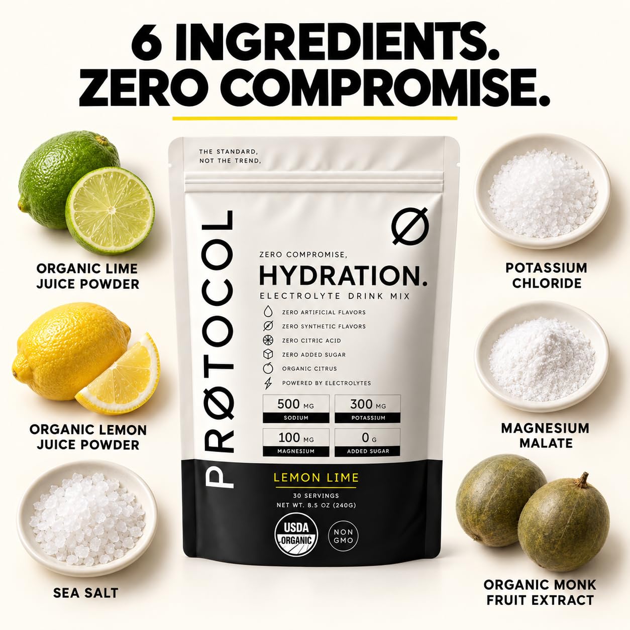 Protocol USDA Organic Electrolyte Powder, Sugar Free, Without Stevia, Natural Flavors or Citric Acid, Lemon Lime Hydration Drink Mix, 30 Servings — Amazon image 10