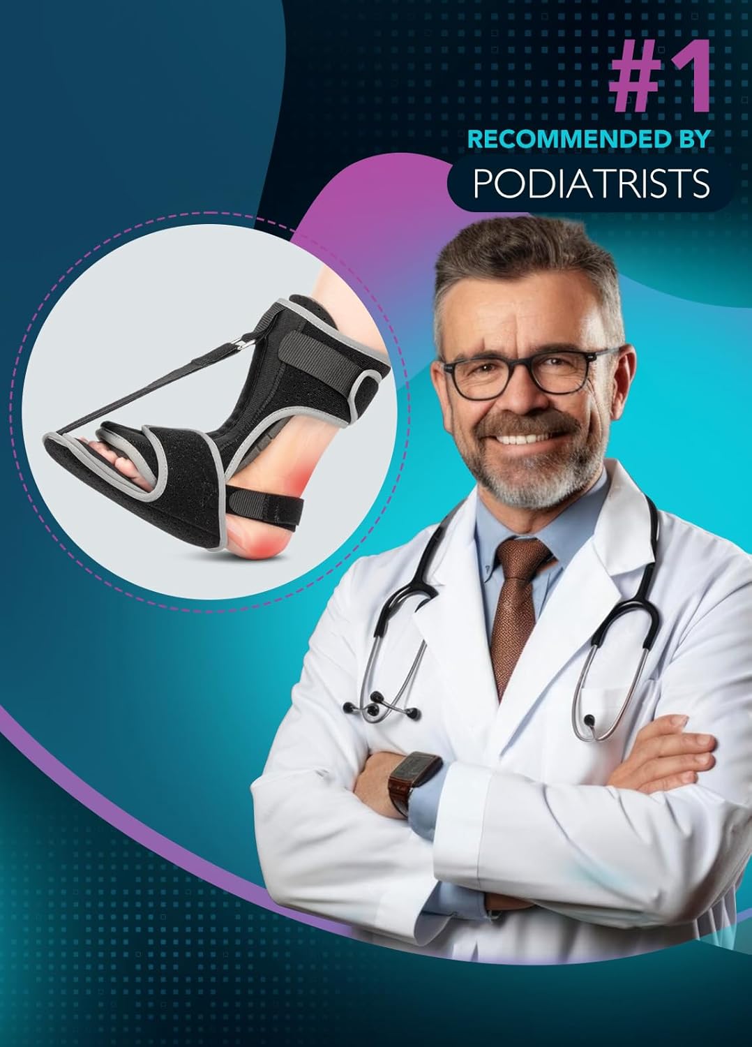 Plantar Fasciitis Night Splint with Massage Ball for Plantar Fasciitis Relief, Comfortable Plantar Fasciitis Brace for Achilles Tendonitis Heal Spur Foot-drop Flat-arch, Free Size for Men and Women - Black - Image 7