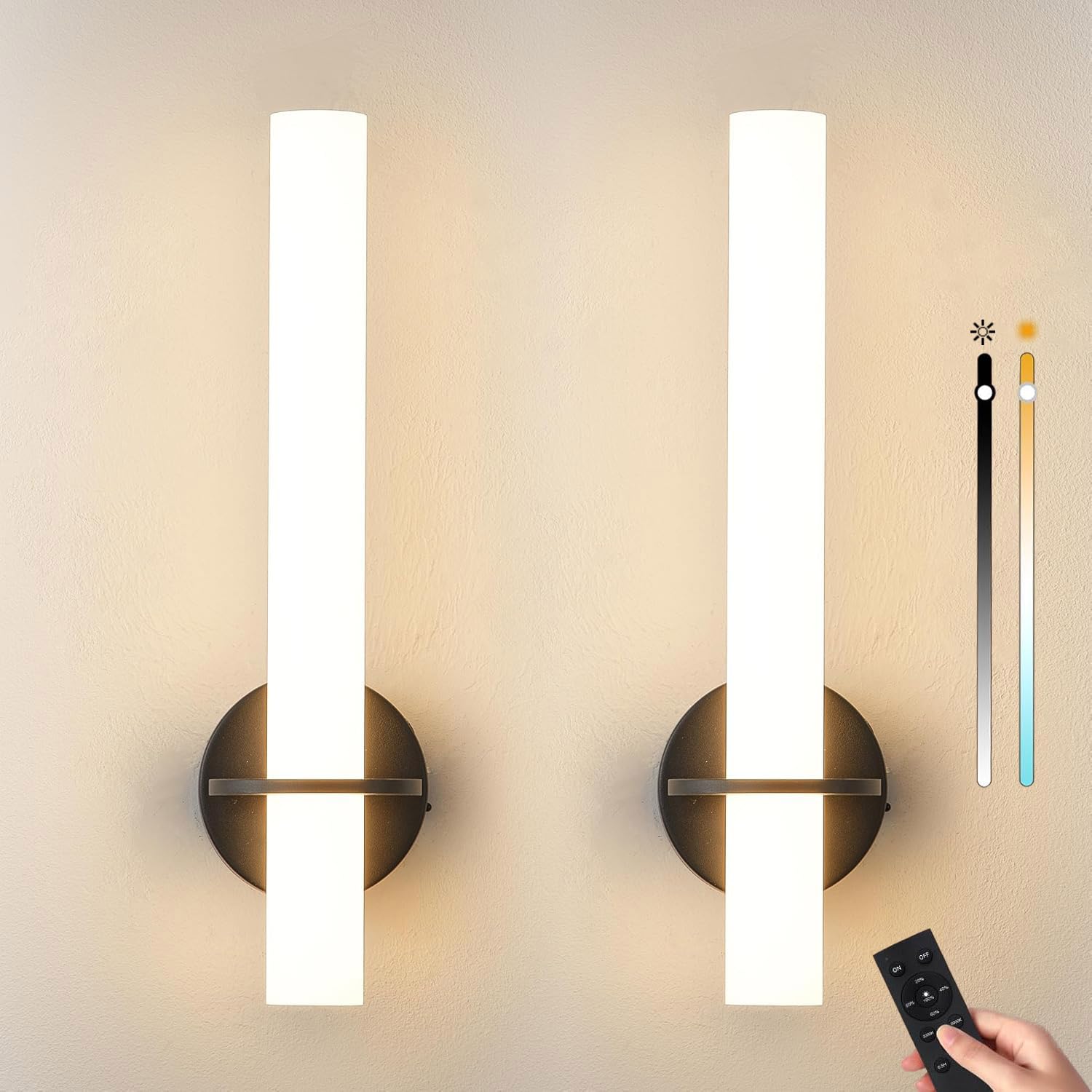 EaEa 2 Stück Akku Wandleuchte Innen mit Fernbedienung Ohne Stromanschluss 6000mAh LED Wandlampe Kabellos Dimmbar Wand Nachttischlampe Touch Dimmbar USB Aufladung Wandbeleuchtung Ohne Kabel,Schwarz